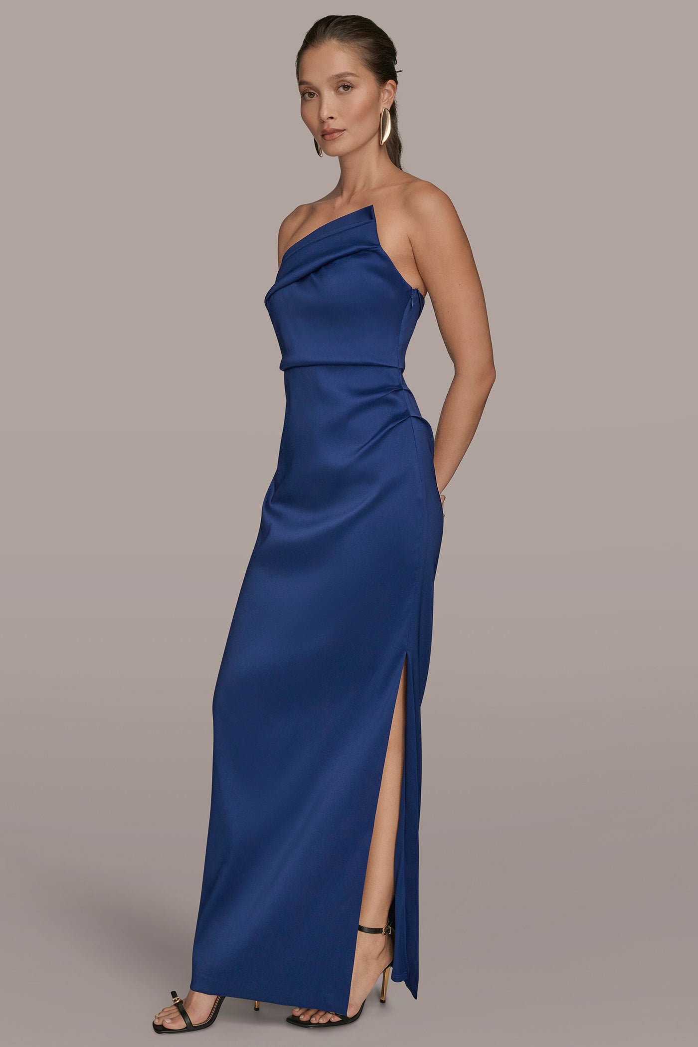 ASYMMETRIC STRAPLESS GATHERED GOWN VIEW 3 | Dresses & Jumpsuits