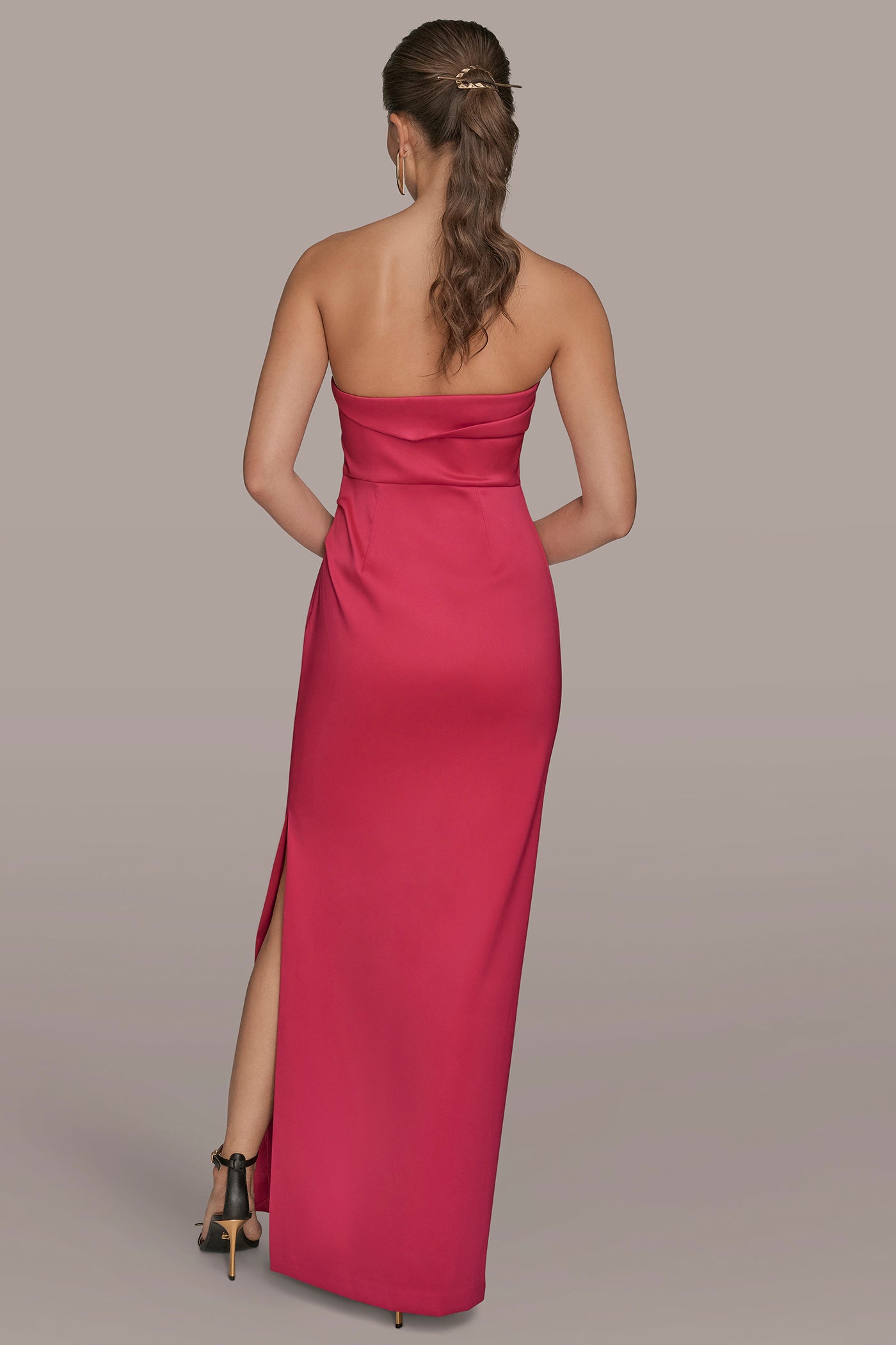 ASYMMETRIC STRAPLESS GATHERED GOWN VIEW 3 | Ball Gowns