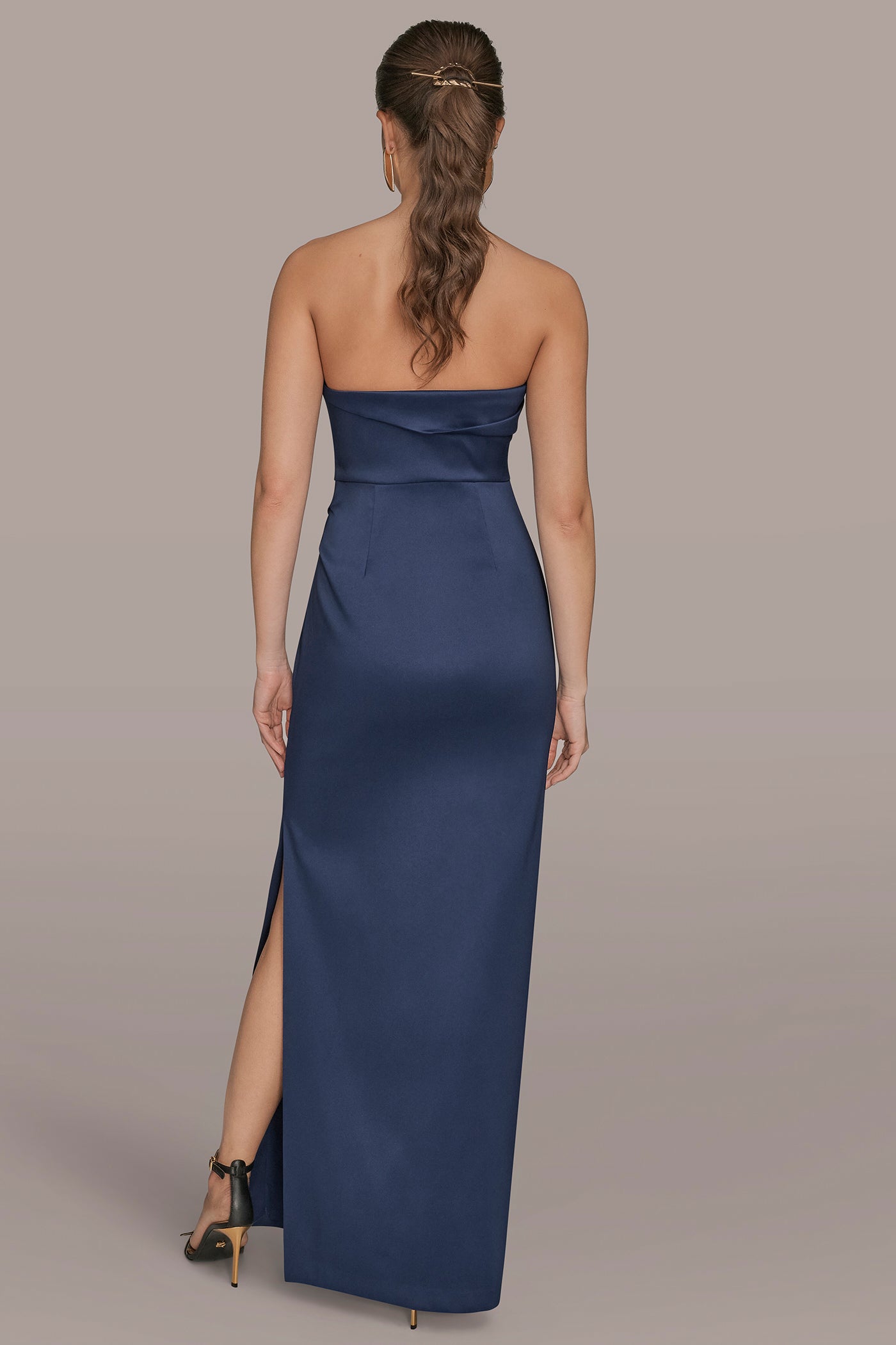 ASYMMETRIC STRAPLESS GATHERED GOWN VIEW 3 | Ball Gowns