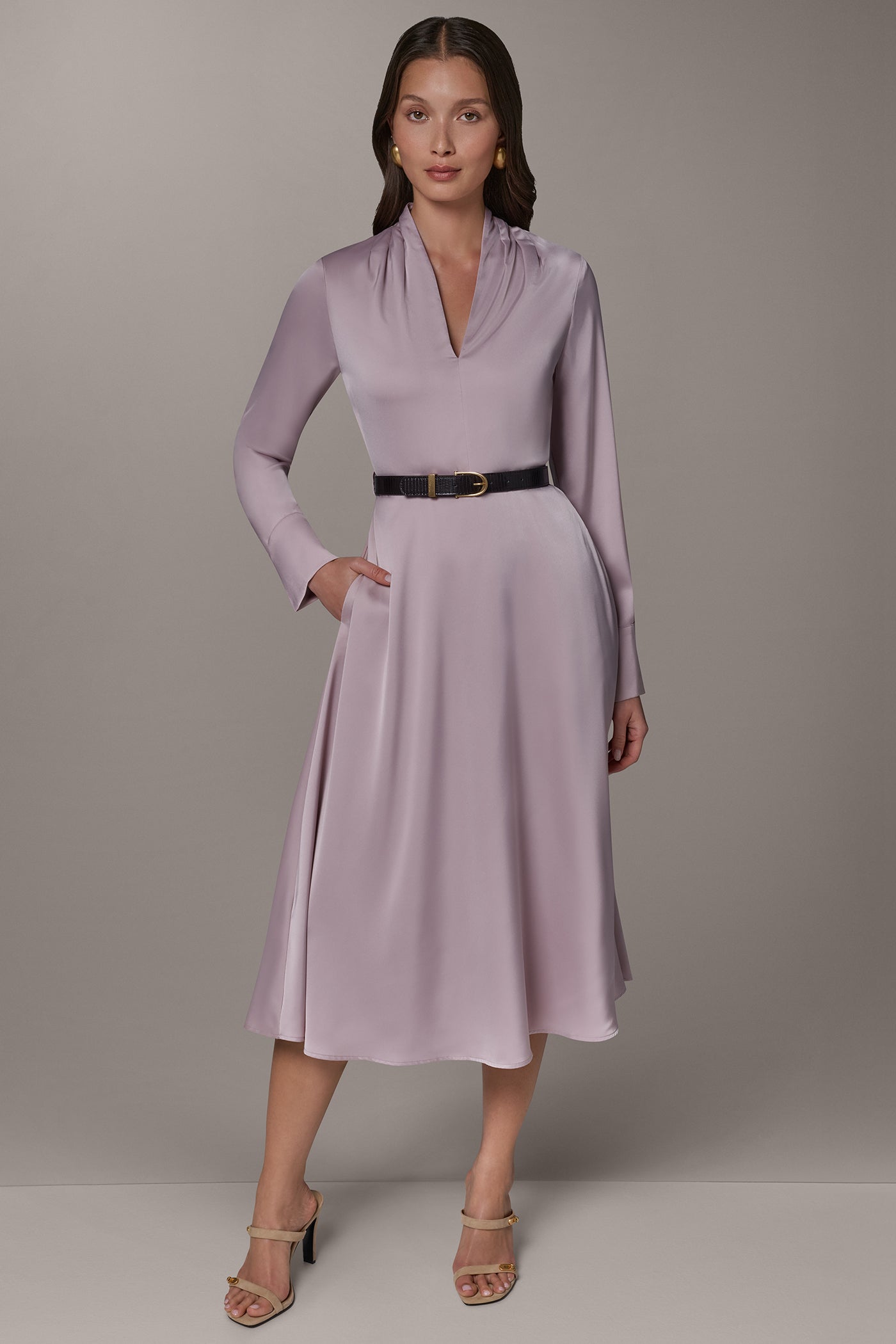 SATIN MIDI A-LINE DRESS VIEW 1