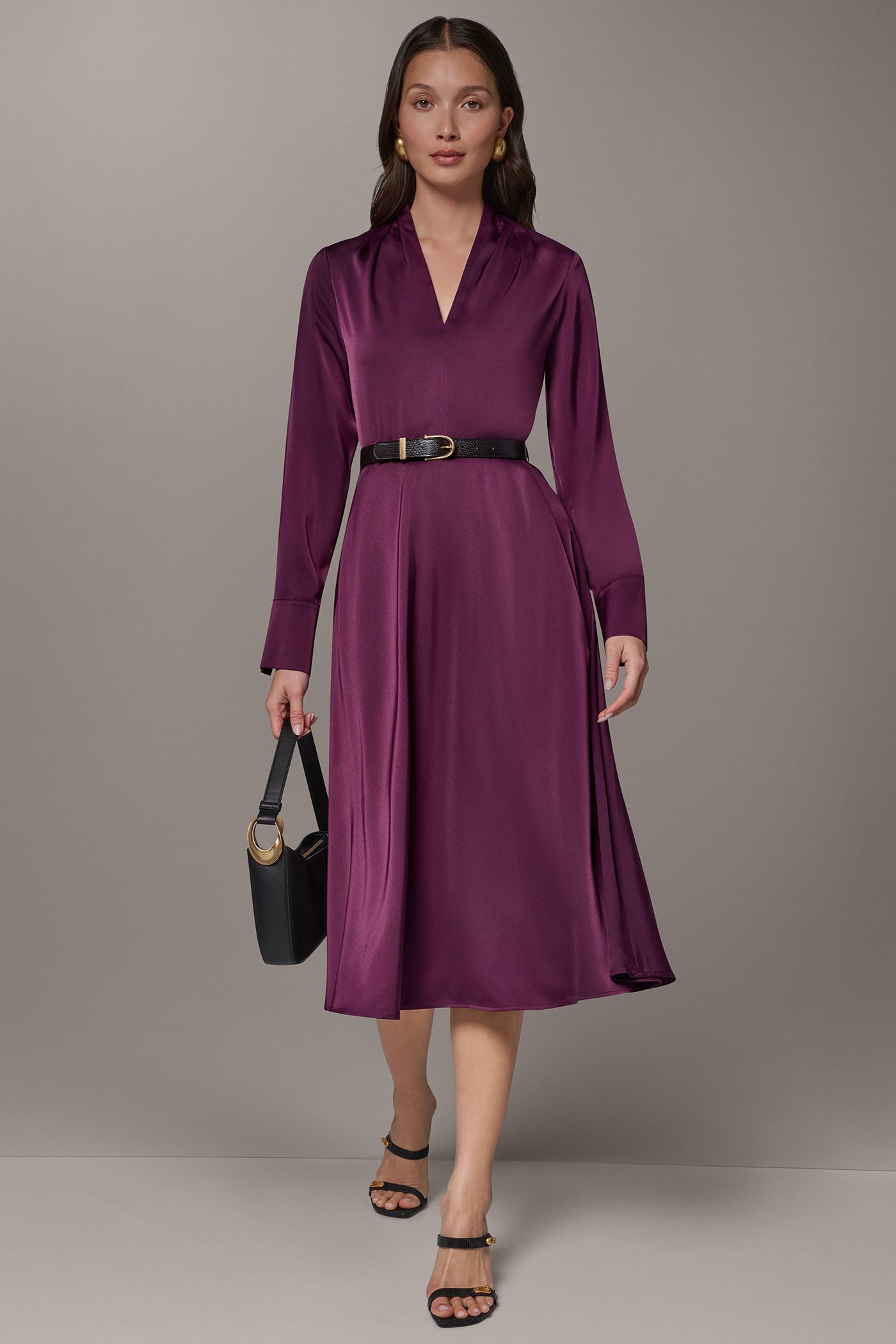 Donna Karan Women's Satin Midi A-Line Dress in Berry Red, Size 8
