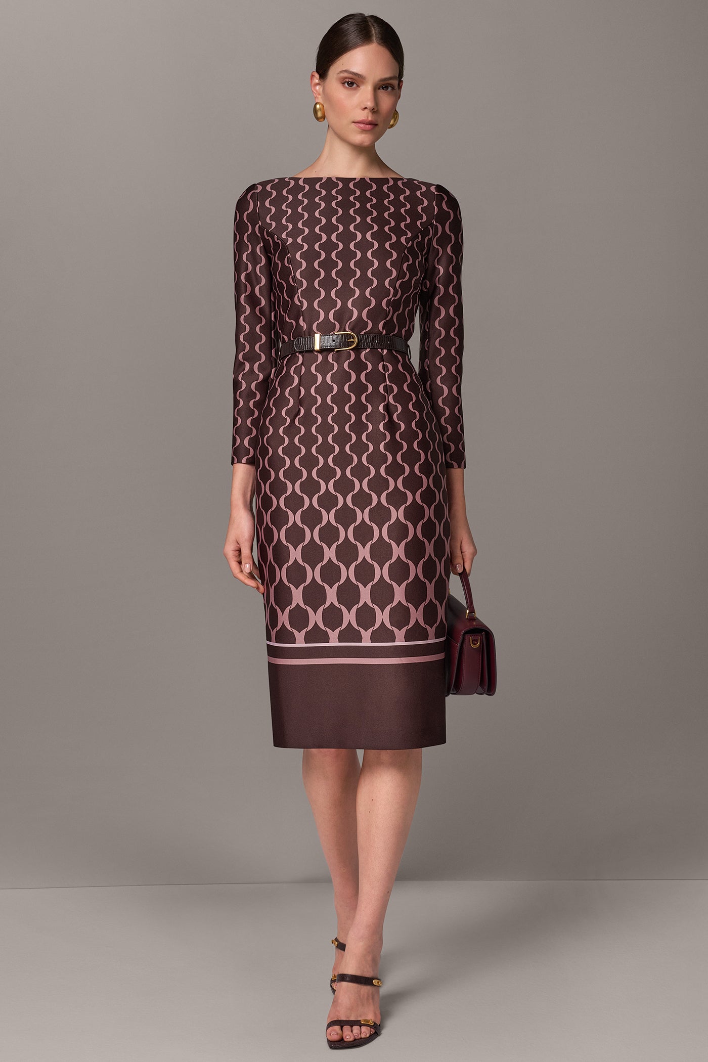 BOATNECK GEOMETRIC MIDI SHEATH VIEW 1