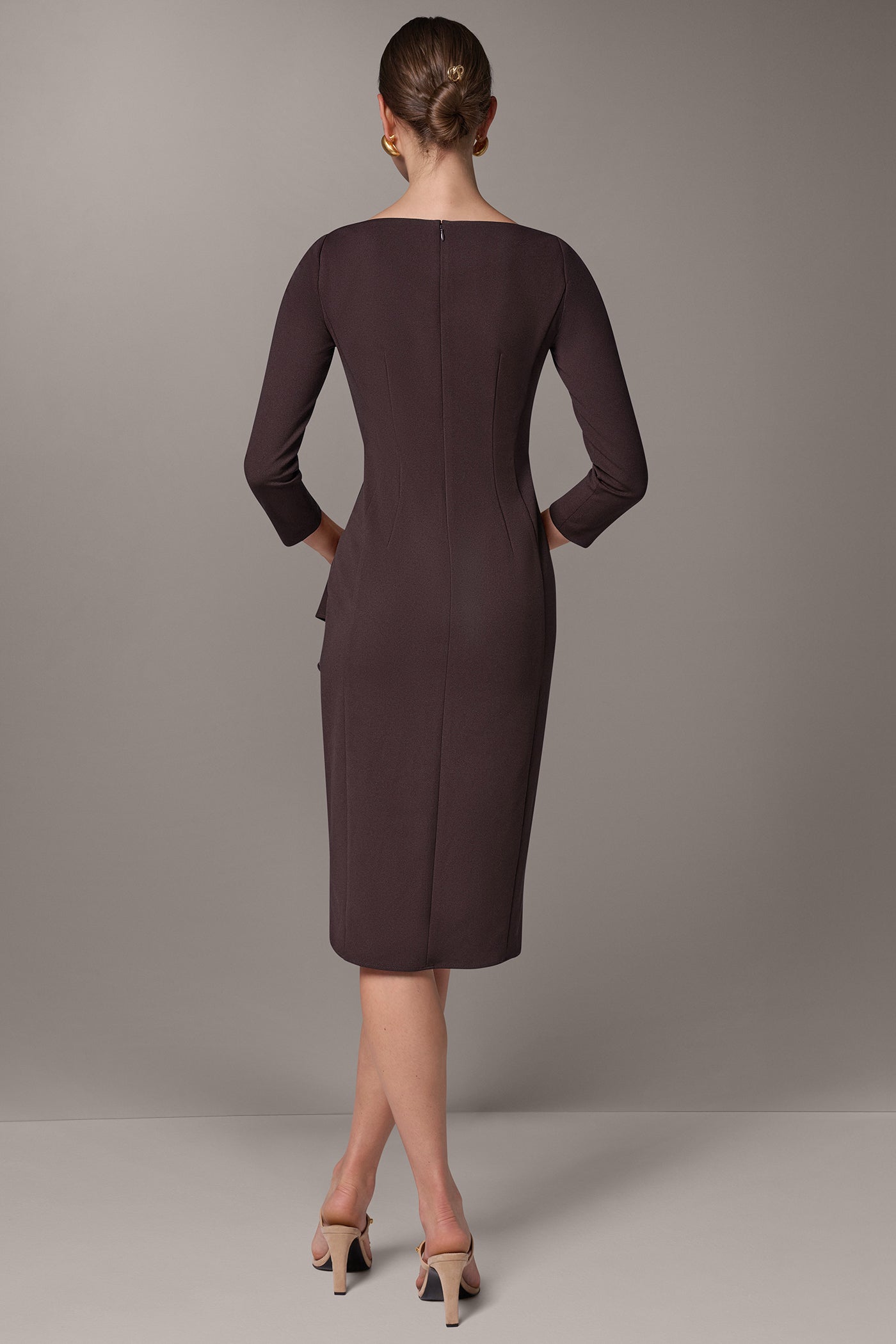 BOATNECK SIDE RUFFLE MIDI SHEATH VIEW 3