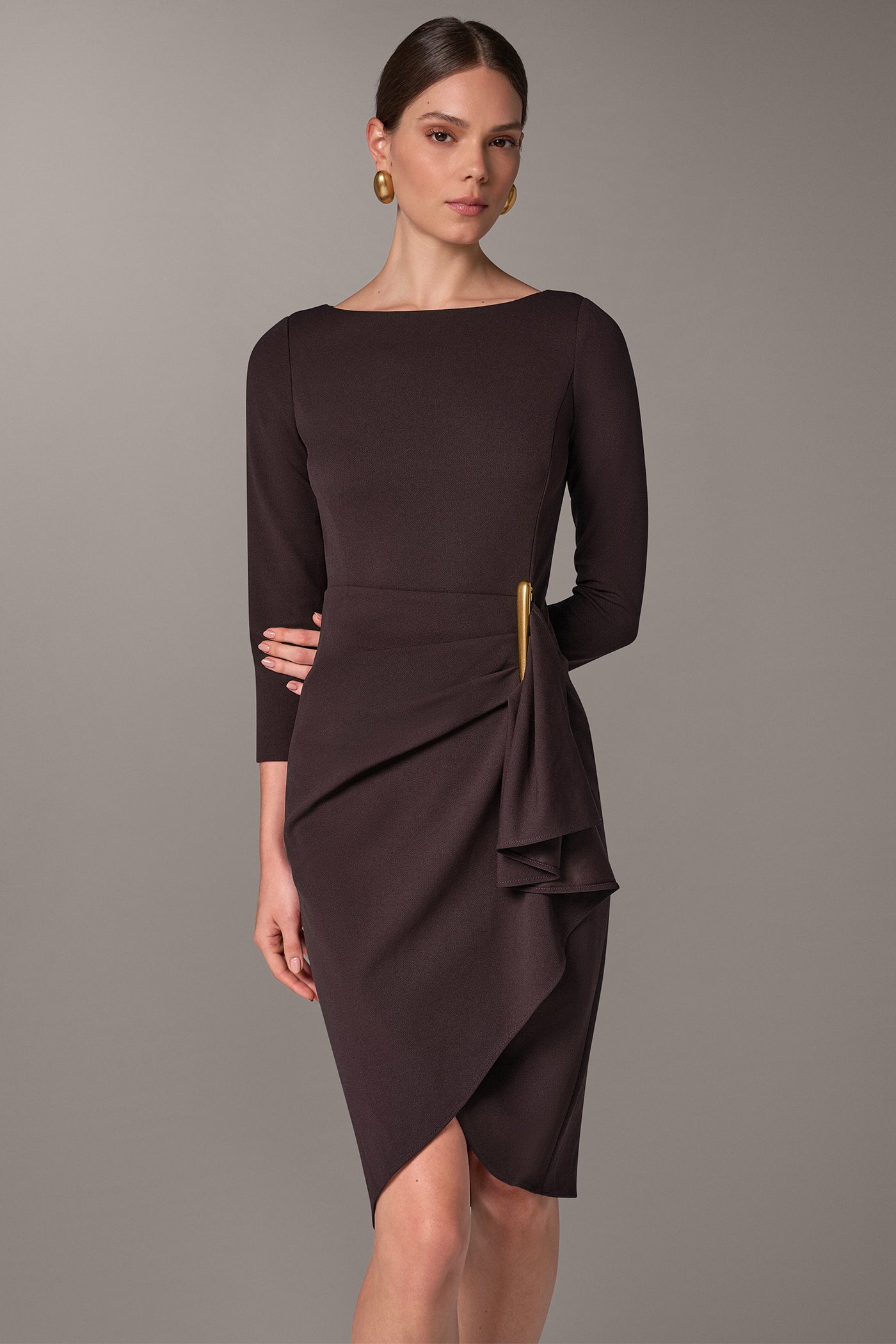 BOATNECK SIDE RUFFLE MIDI SHEATH VIEW 5