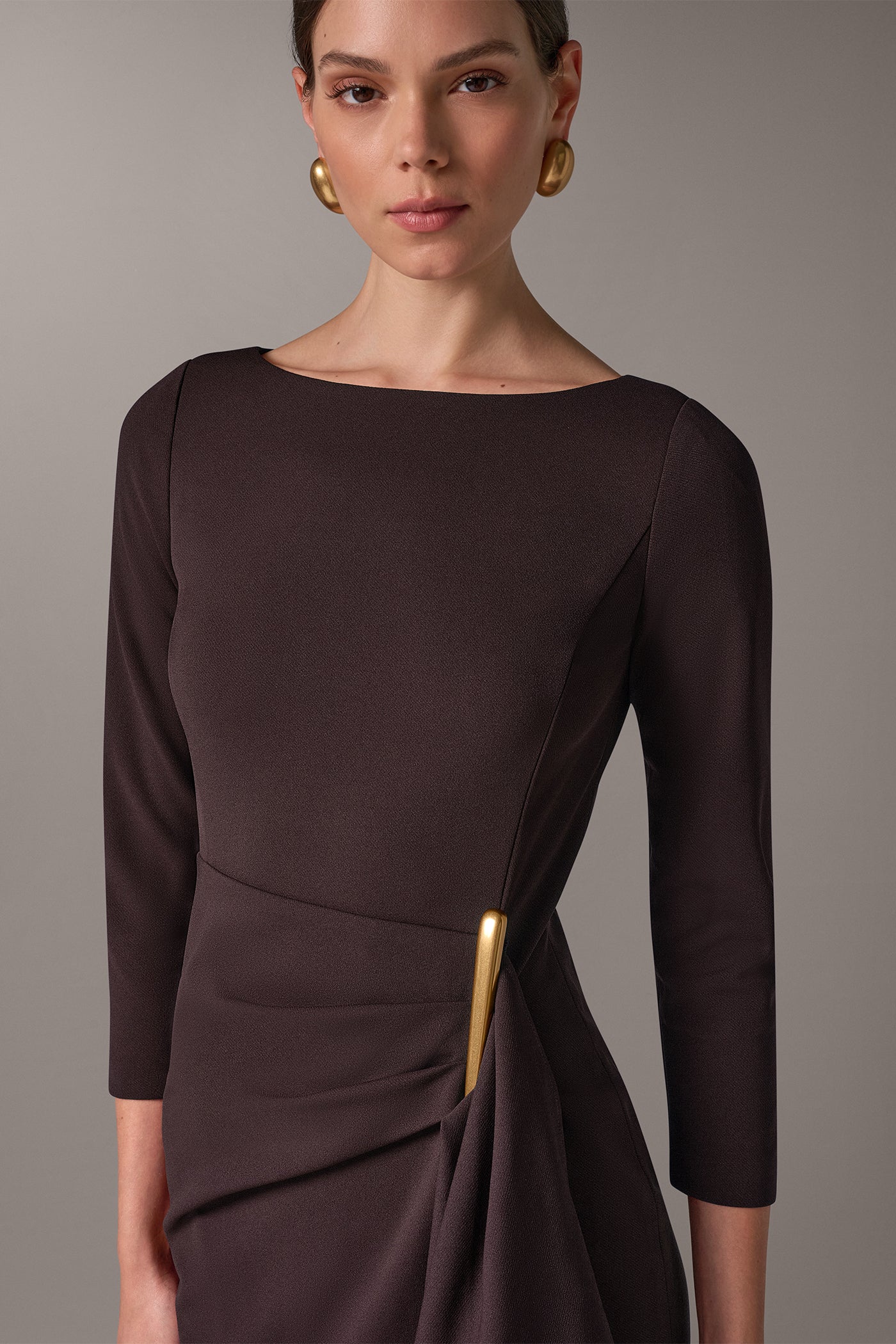 BOATNECK SIDE RUFFLE MIDI SHEATH VIEW 2