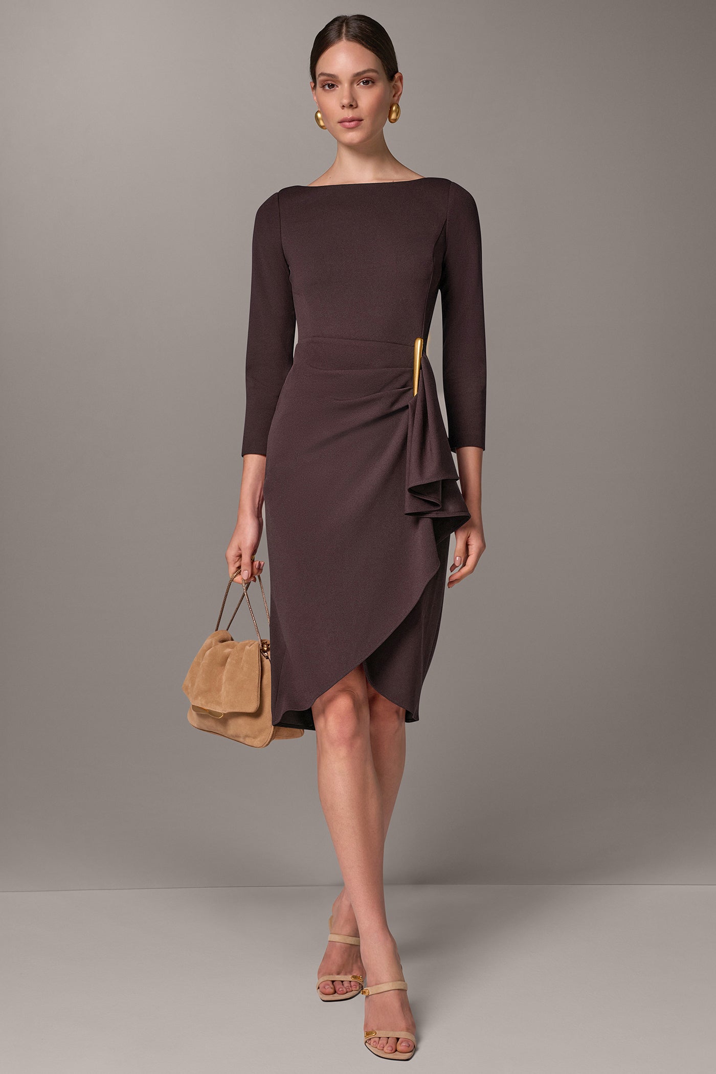 BOATNECK SIDE RUFFLE MIDI SHEATH VIEW 7