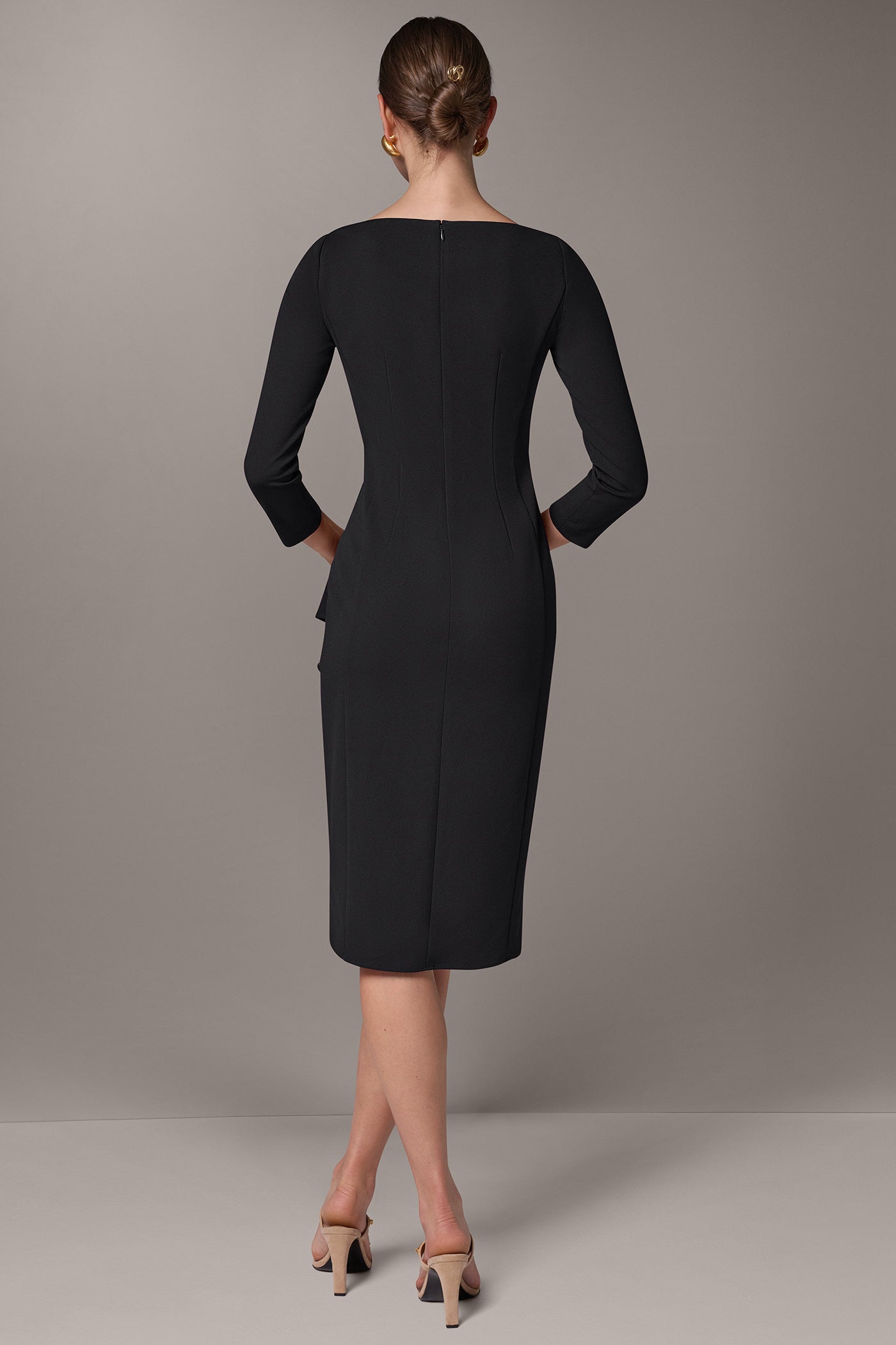 BOATNECK SIDE RUFFLE MIDI SHEATH VIEW 3