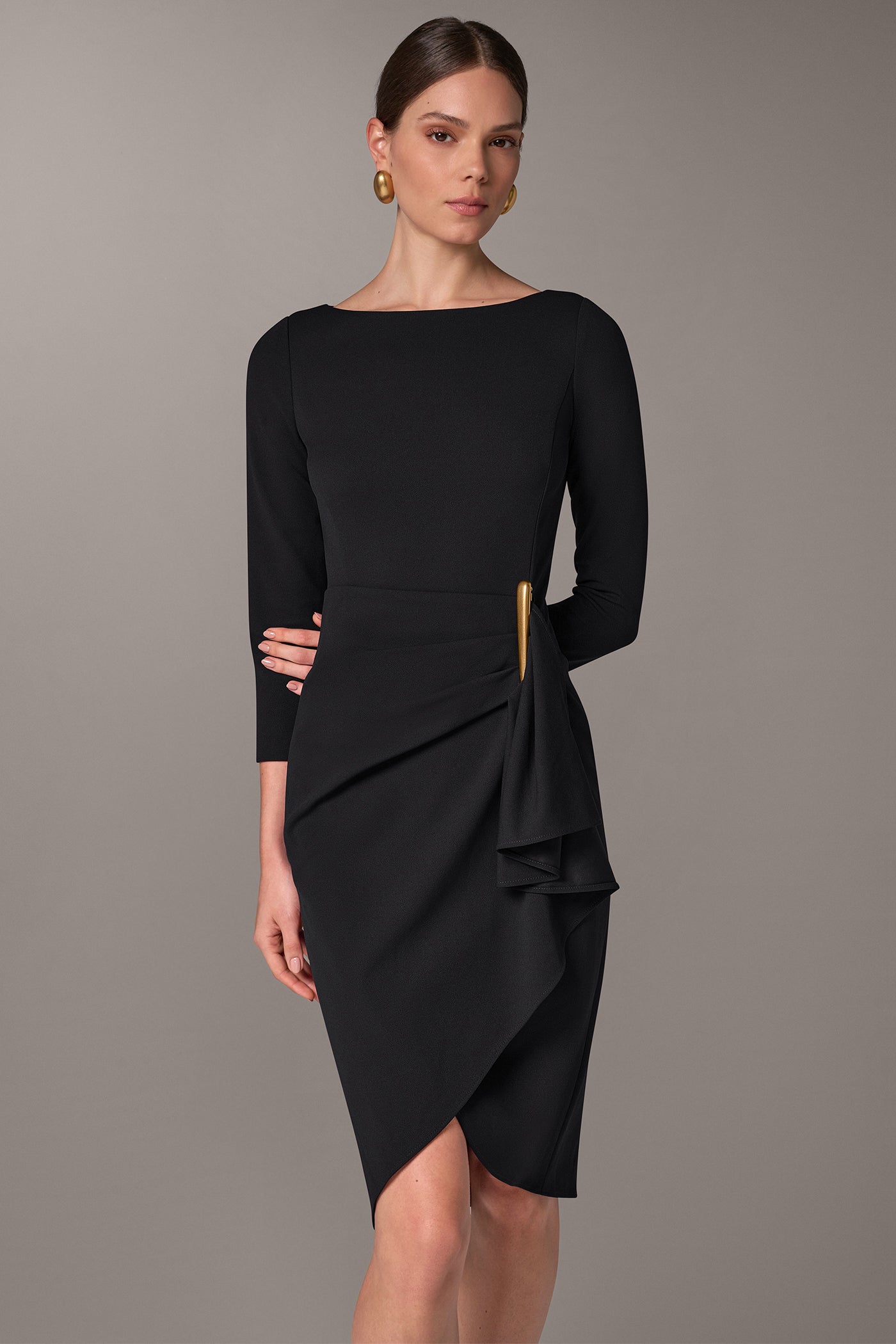 BOATNECK SIDE RUFFLE MIDI SHEATH VIEW 2