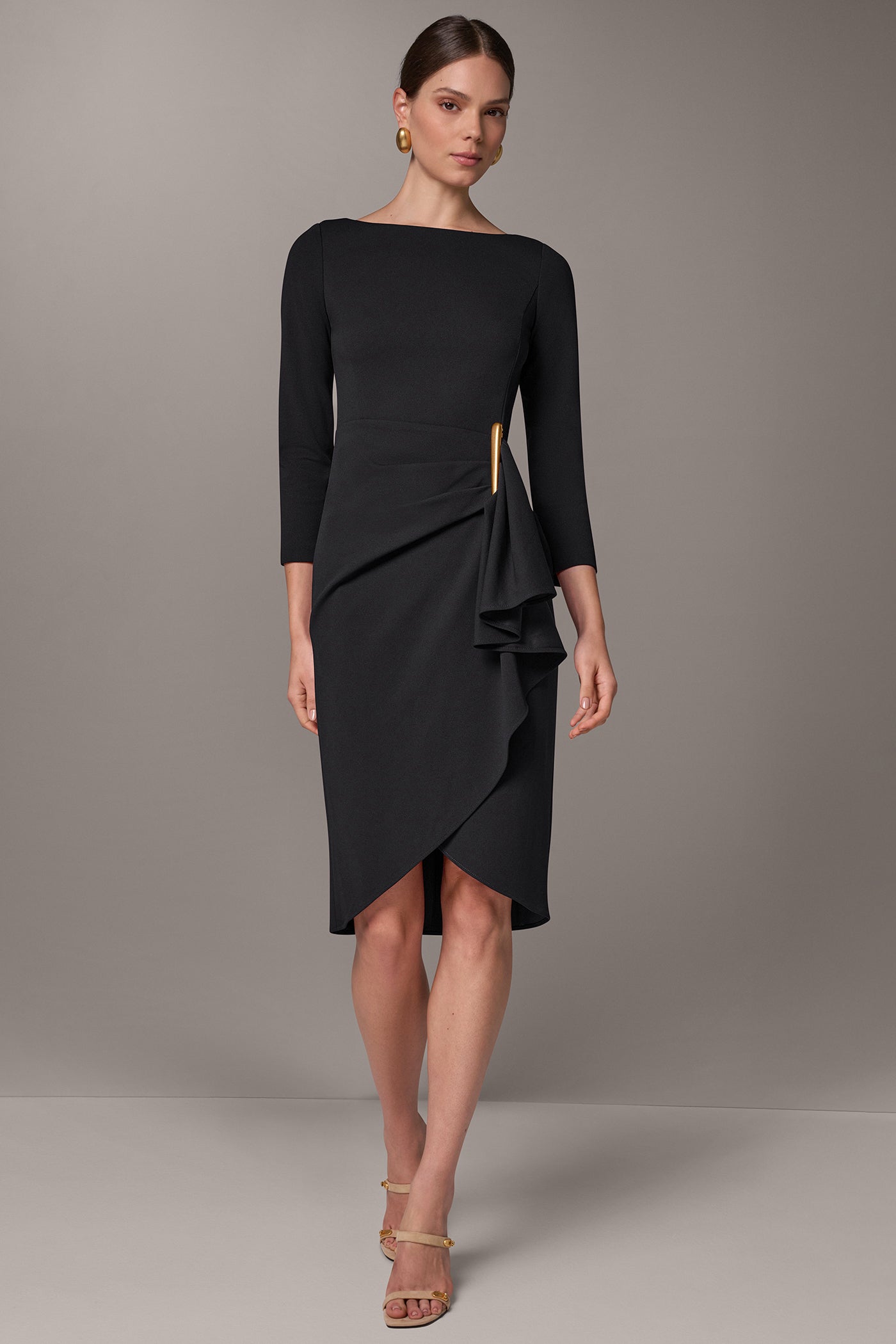 BOATNECK SIDE RUFFLE MIDI SHEATH VIEW 7