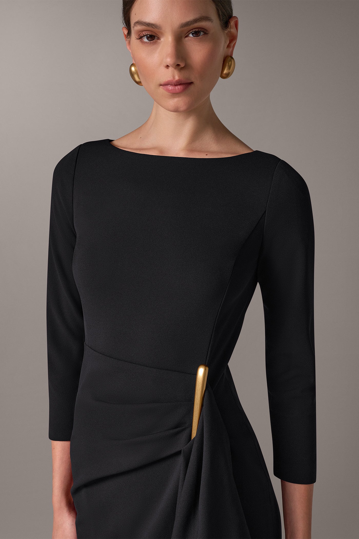 BOATNECK SIDE RUFFLE MIDI SHEATH VIEW 5