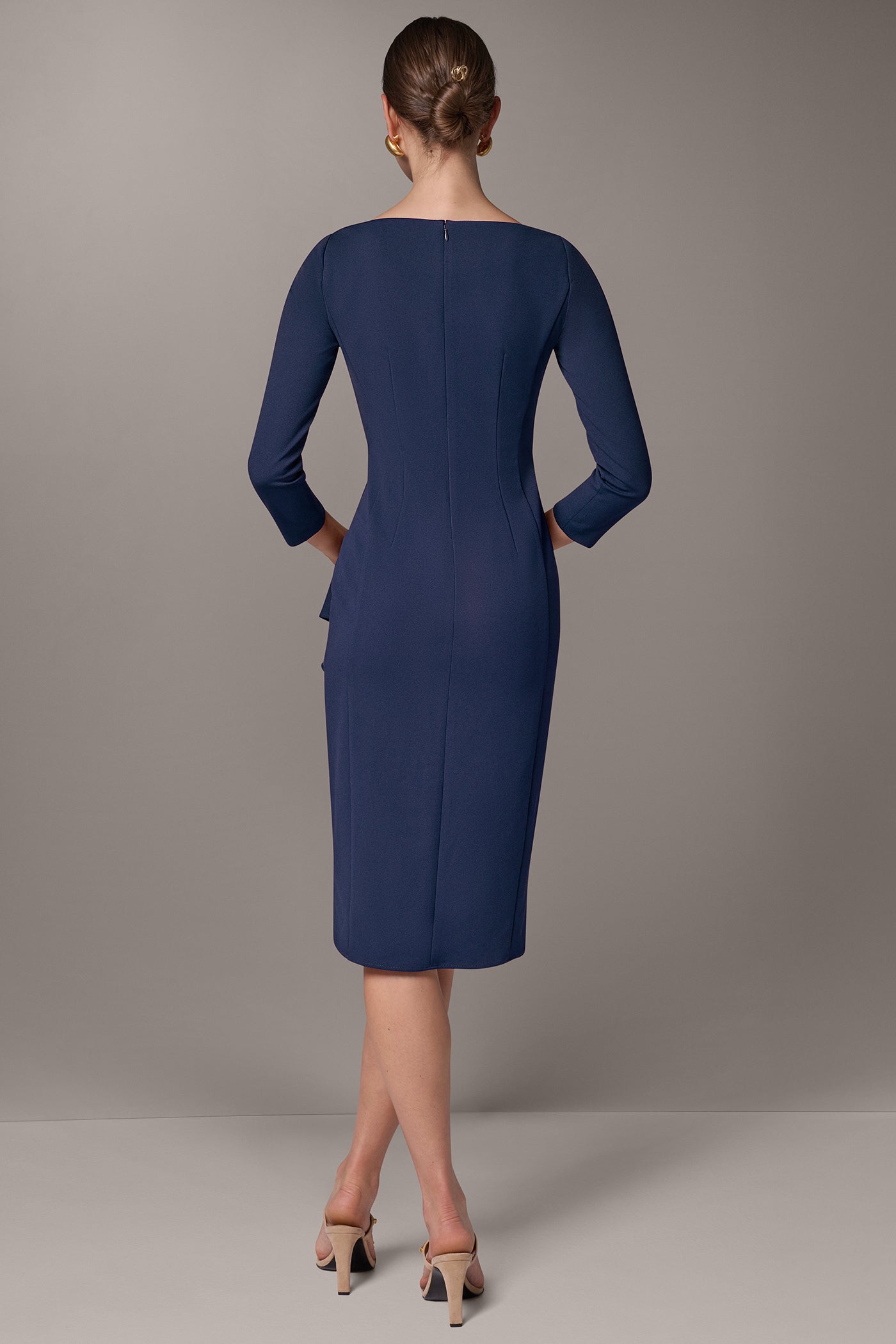 BOATNECK SIDE RUFFLE MIDI SHEATH VIEW 3