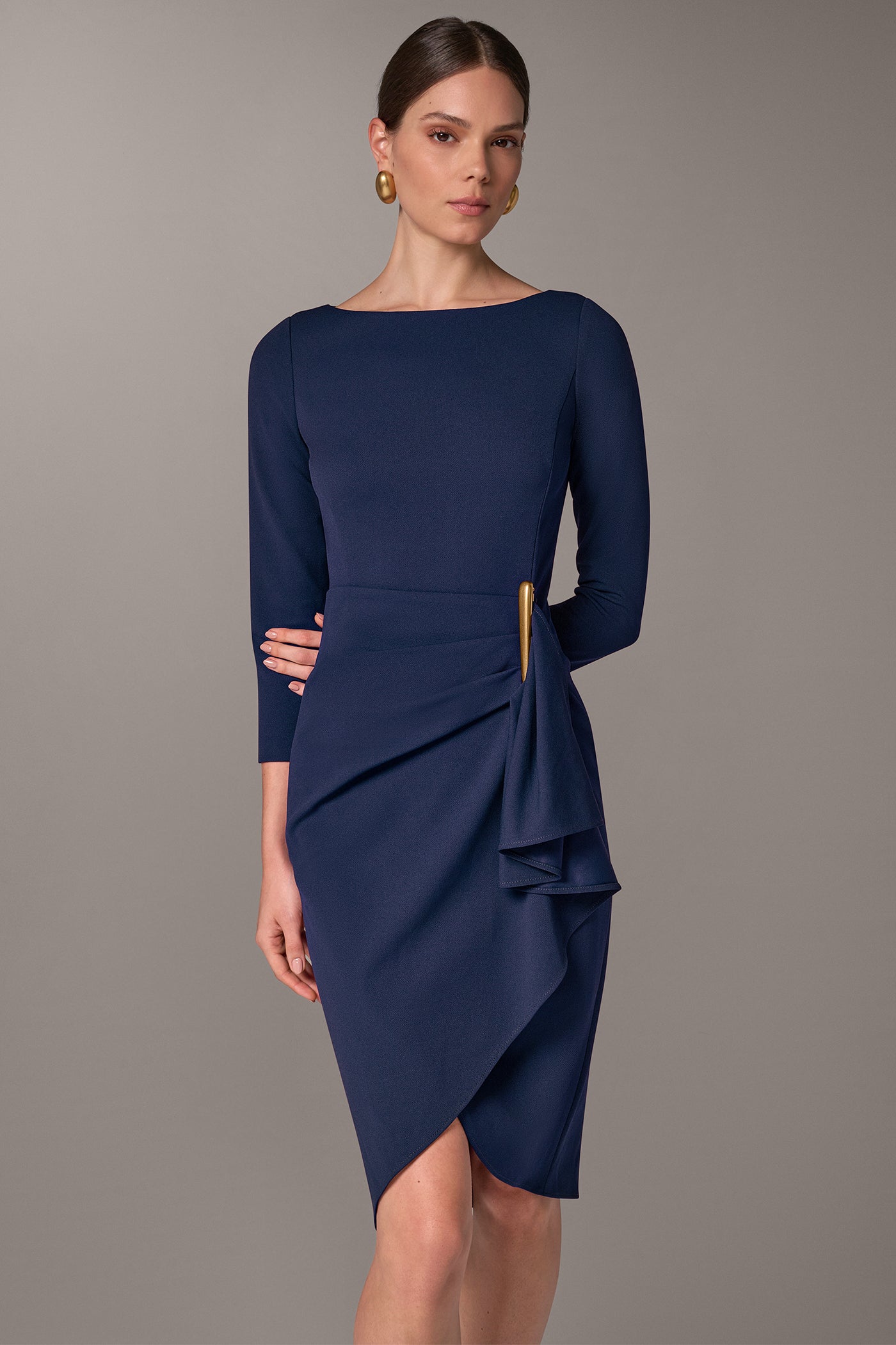 BOATNECK SIDE RUFFLE MIDI SHEATH VIEW 7