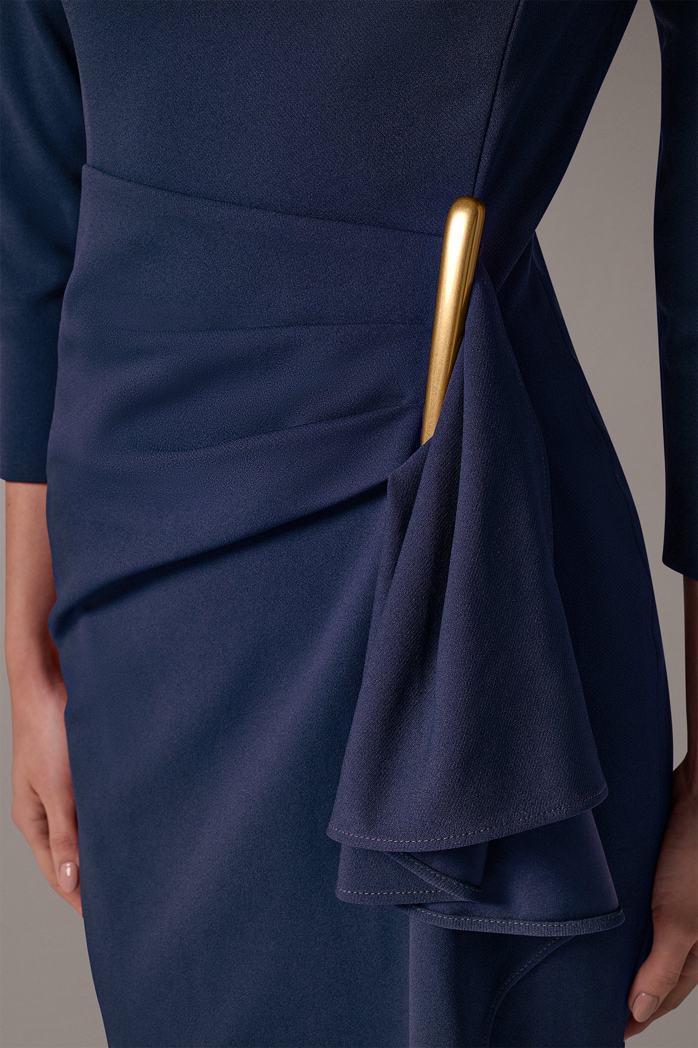 BOATNECK SIDE RUFFLE MIDI SHEATH VIEW 5