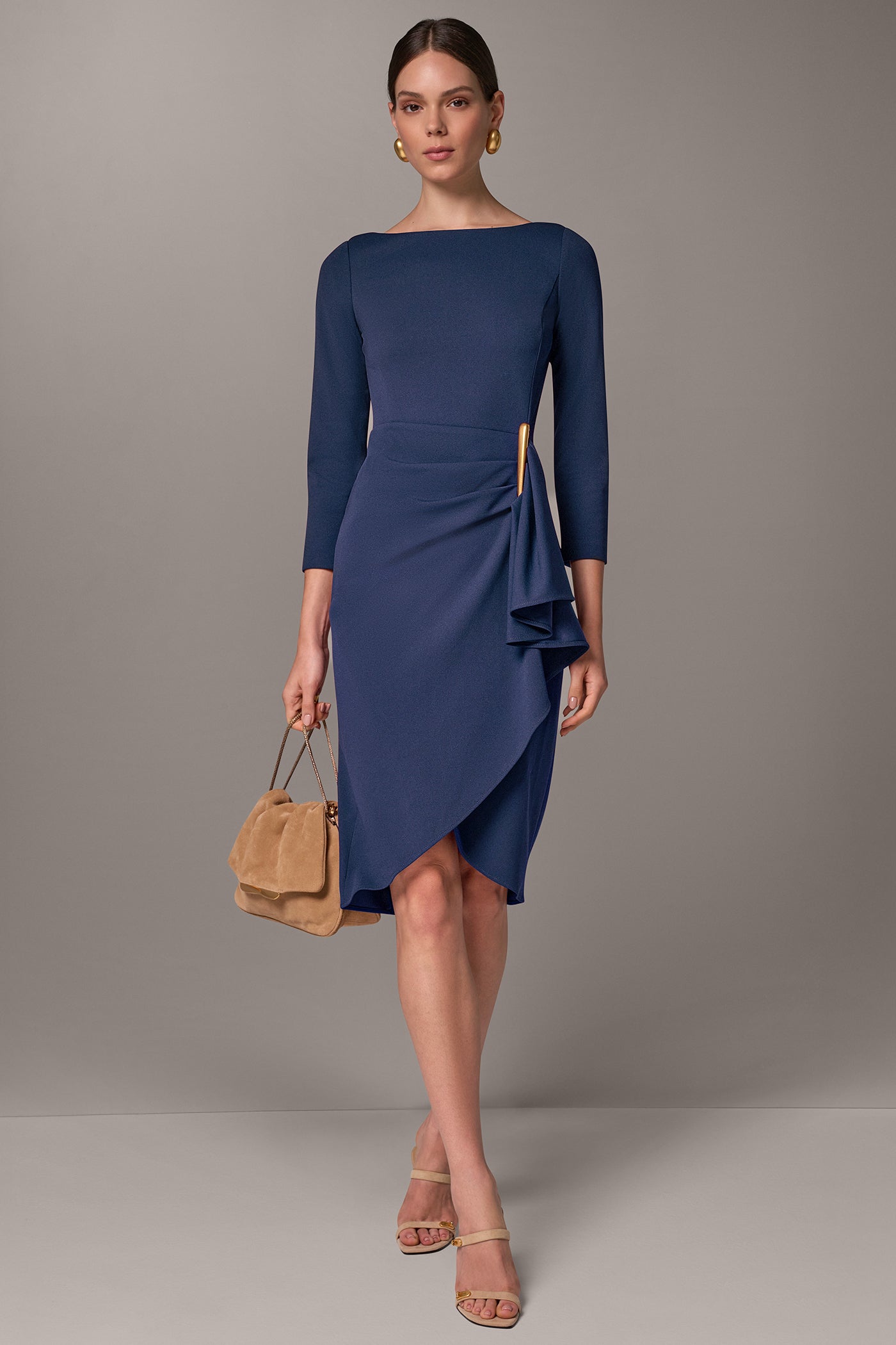 BOATNECK SIDE RUFFLE MIDI SHEATH VIEW 6
