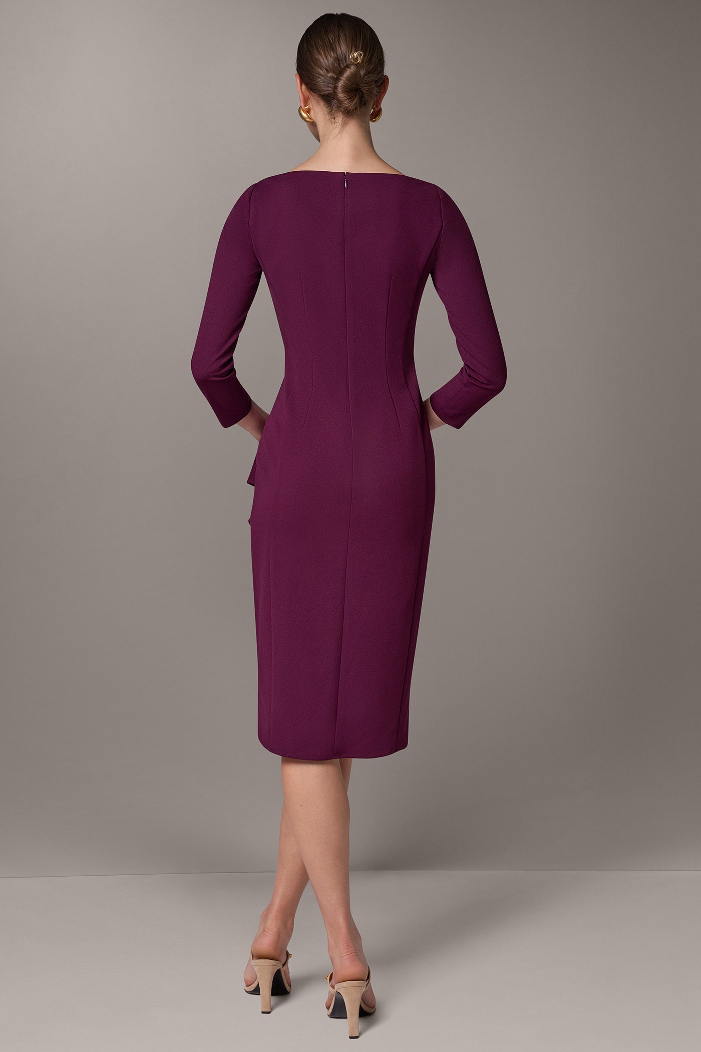 BOATNECK SIDE RUFFLE MIDI SHEATH VIEW 3
