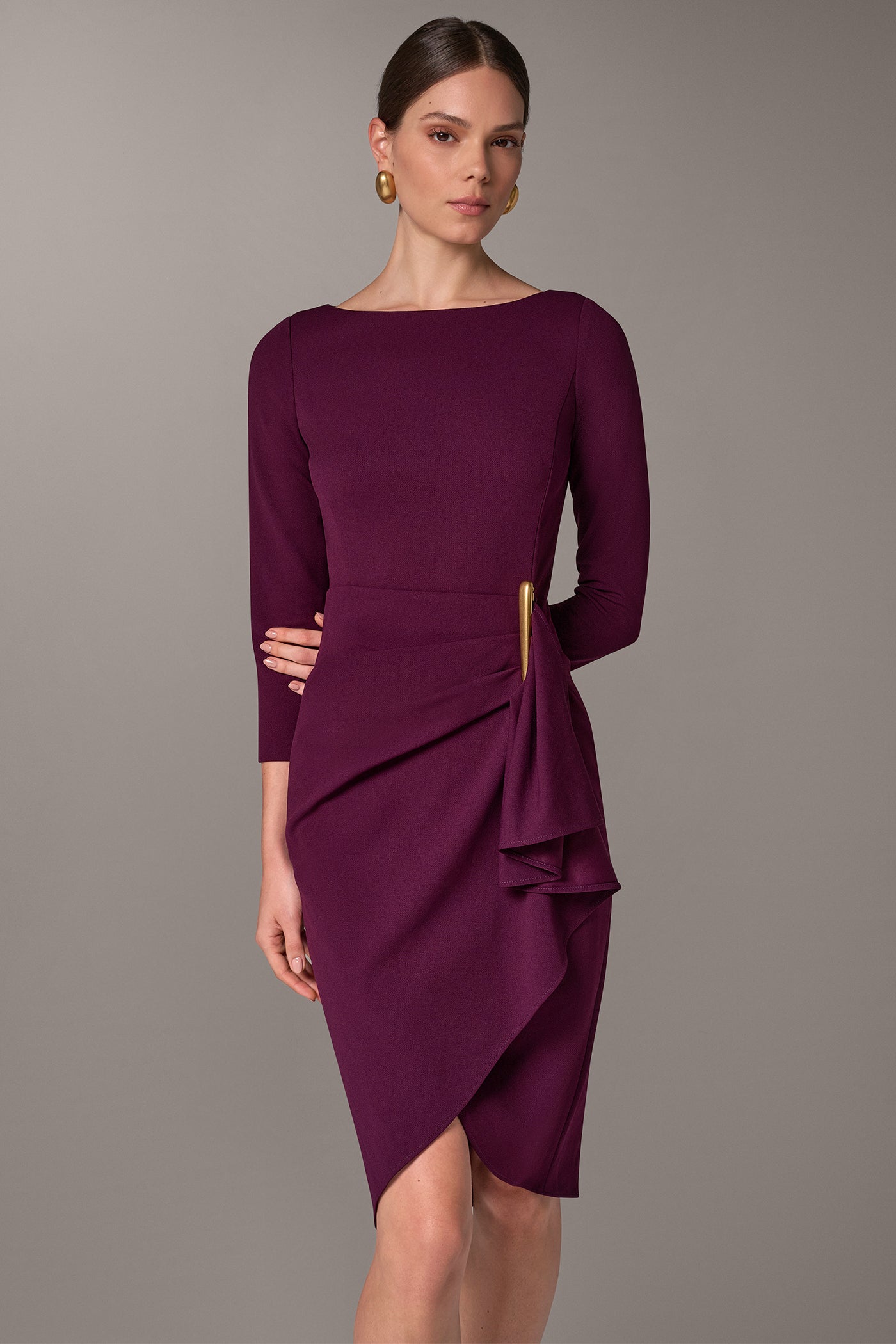 BOATNECK SIDE RUFFLE MIDI SHEATH VIEW 7