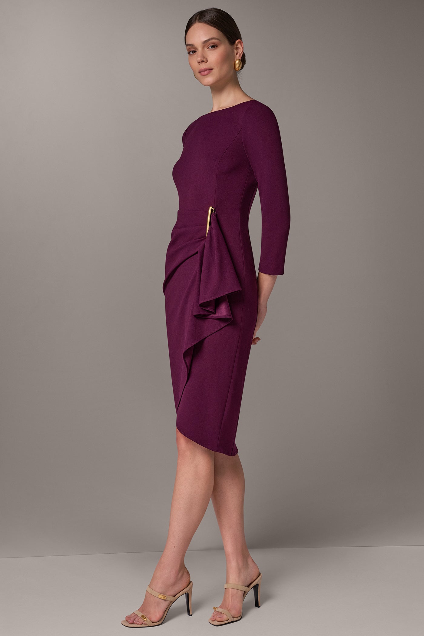 BOATNECK SIDE RUFFLE MIDI SHEATH VIEW 2