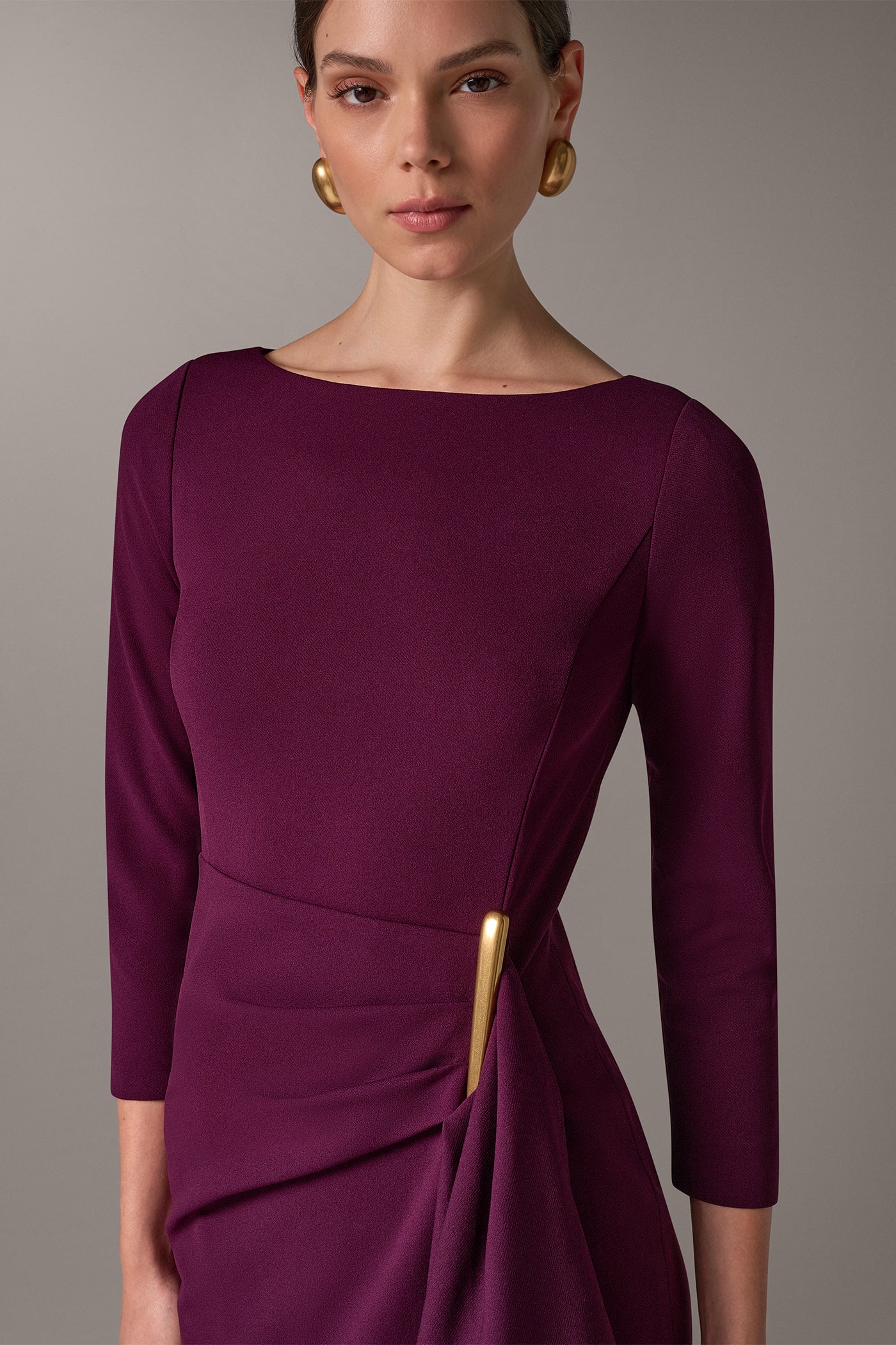 BOATNECK SIDE RUFFLE MIDI SHEATH VIEW 4