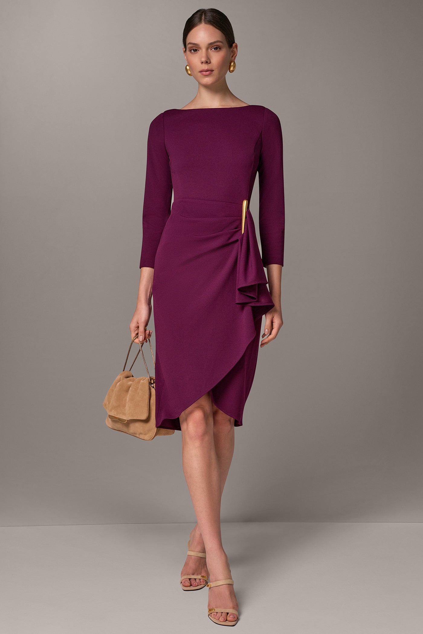 BOATNECK SIDE RUFFLE MIDI SHEATH VIEW 6