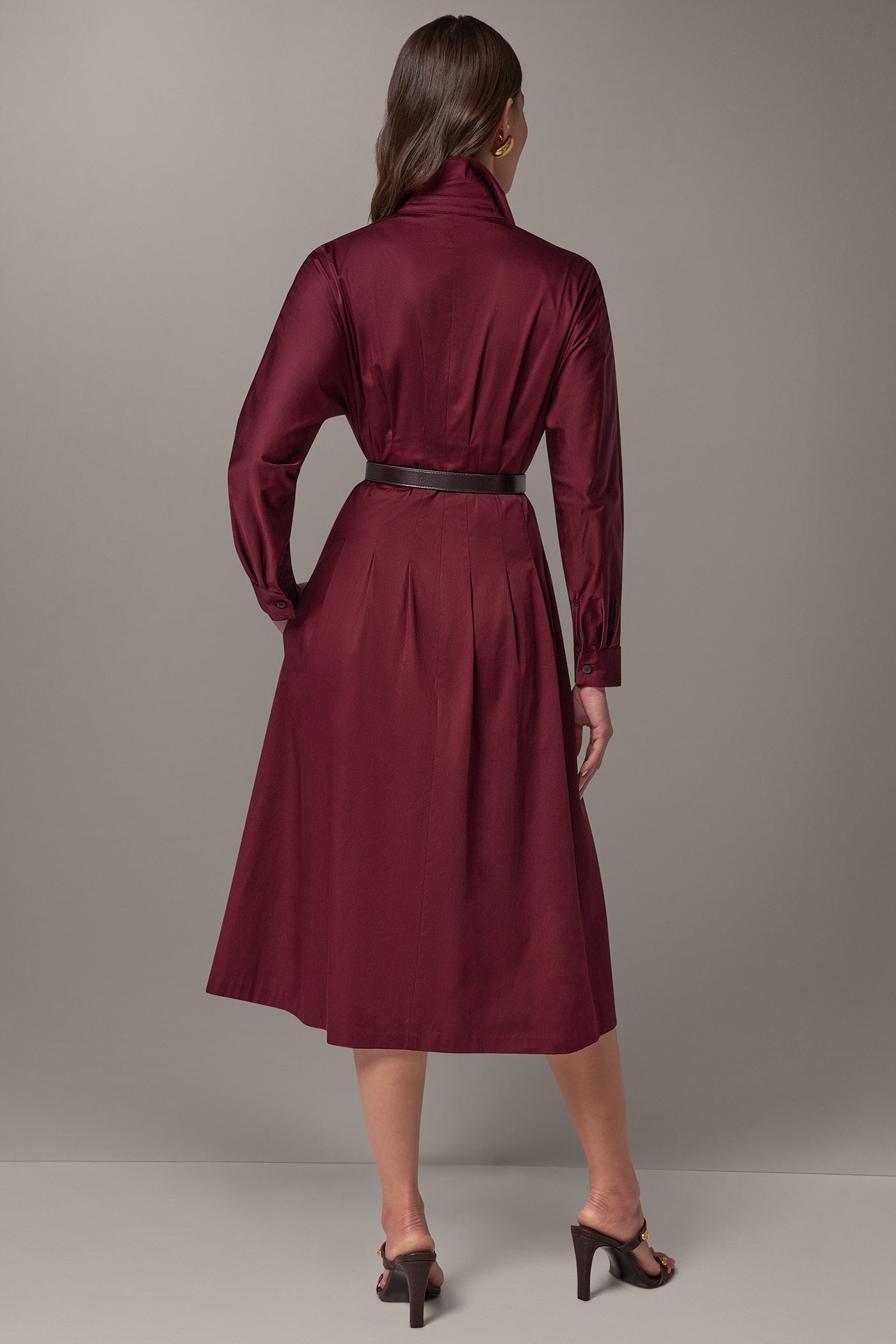 COTTON SATEEN MIDI SHIRT DRESS VIEW 3