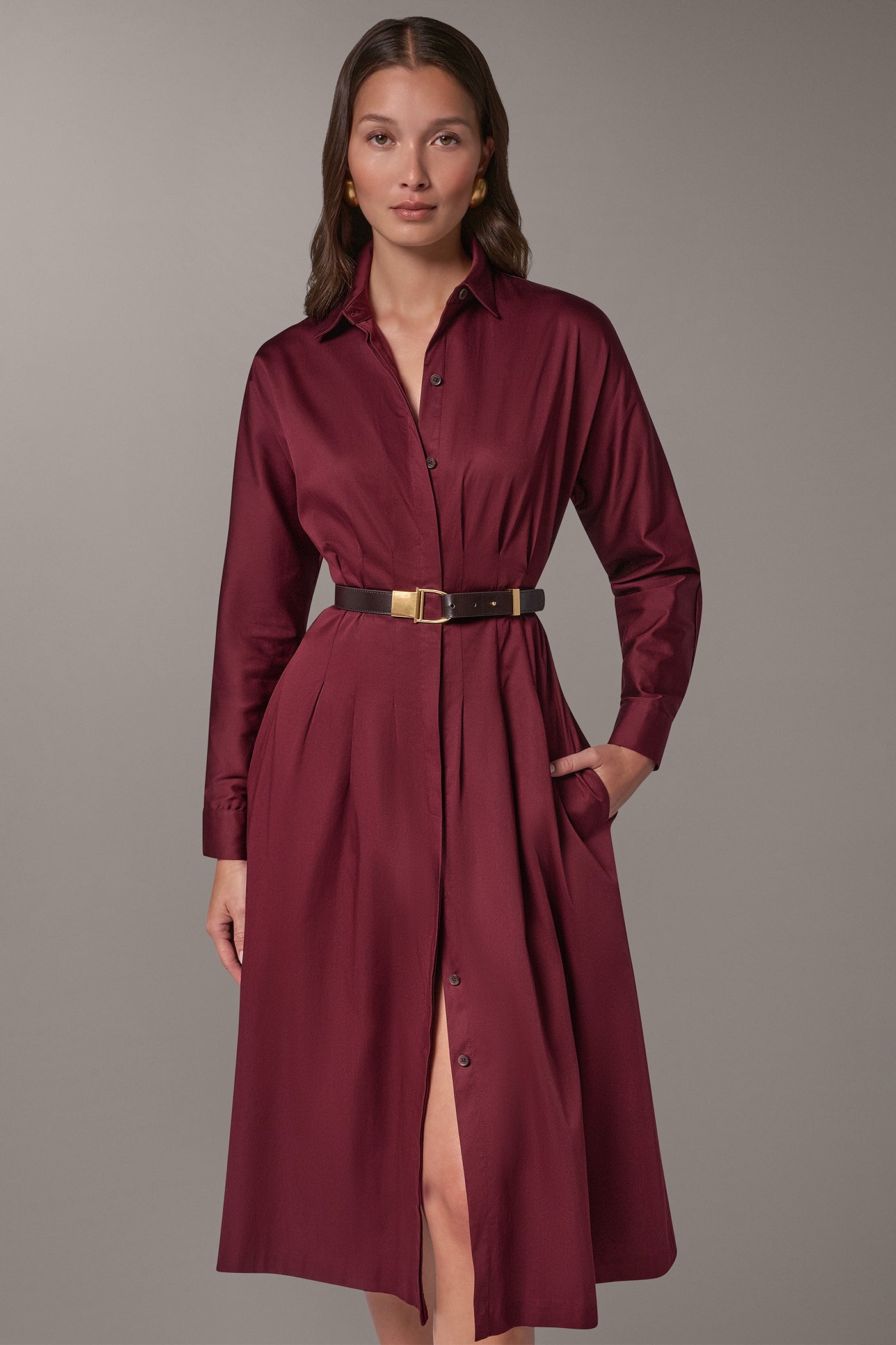 COTTON SATEEN MIDI SHIRT DRESS VIEW 7