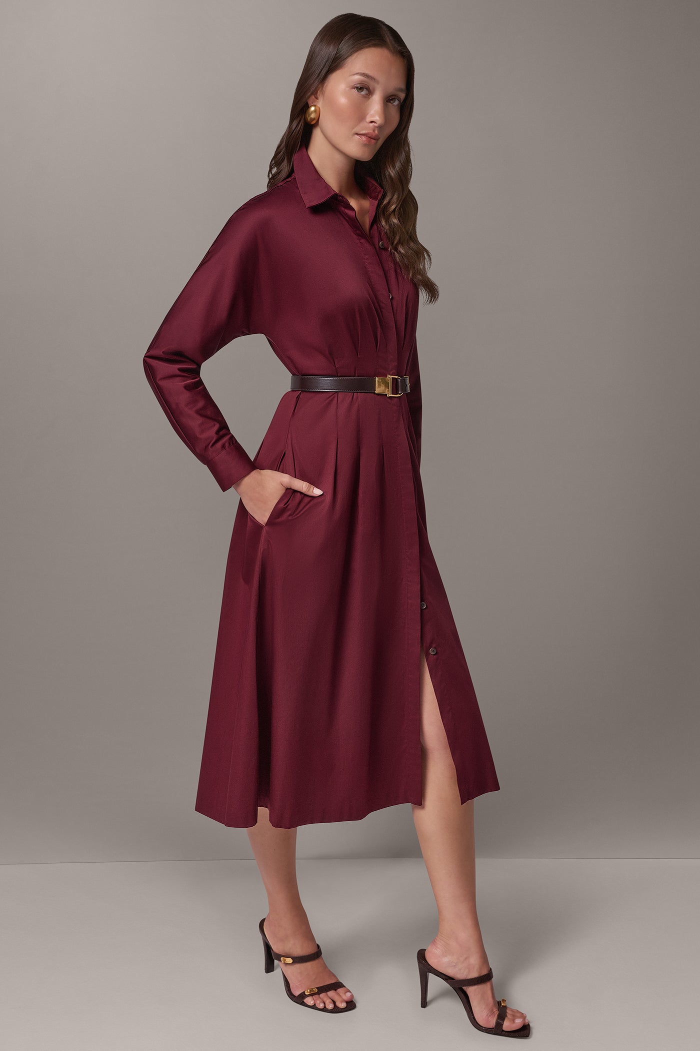 COTTON SATEEN MIDI SHIRT DRESS VIEW 2