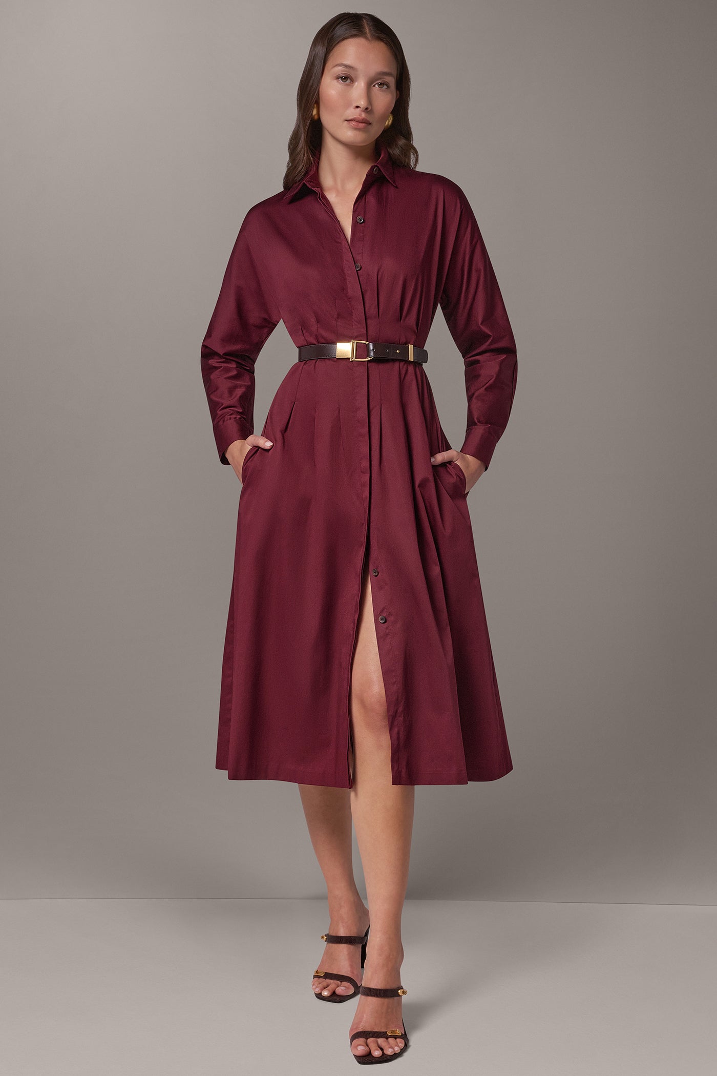 COTTON SATEEN MIDI SHIRT DRESS VIEW 1