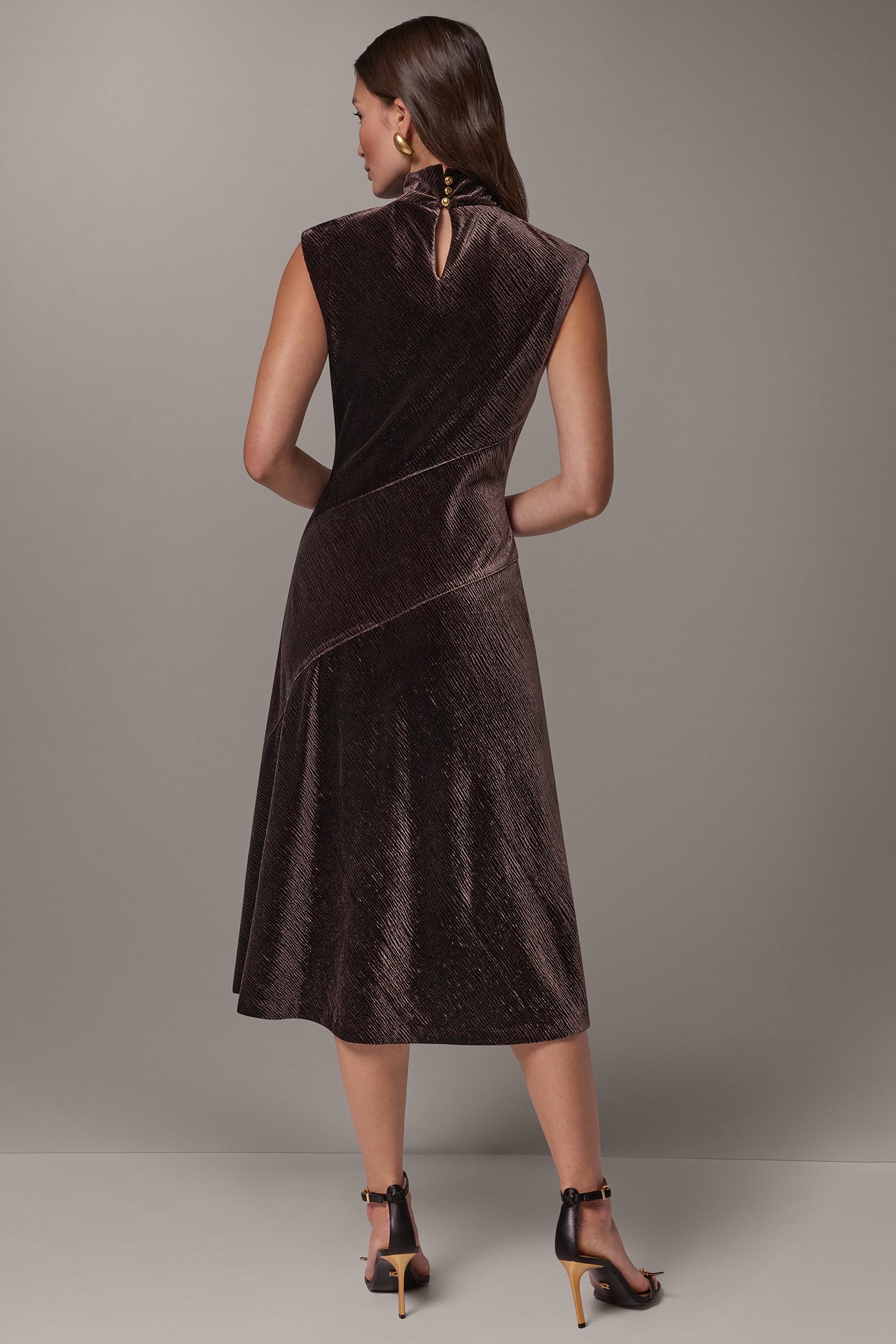 VELVET MOCK NECK MIDI DRESS VIEW 3