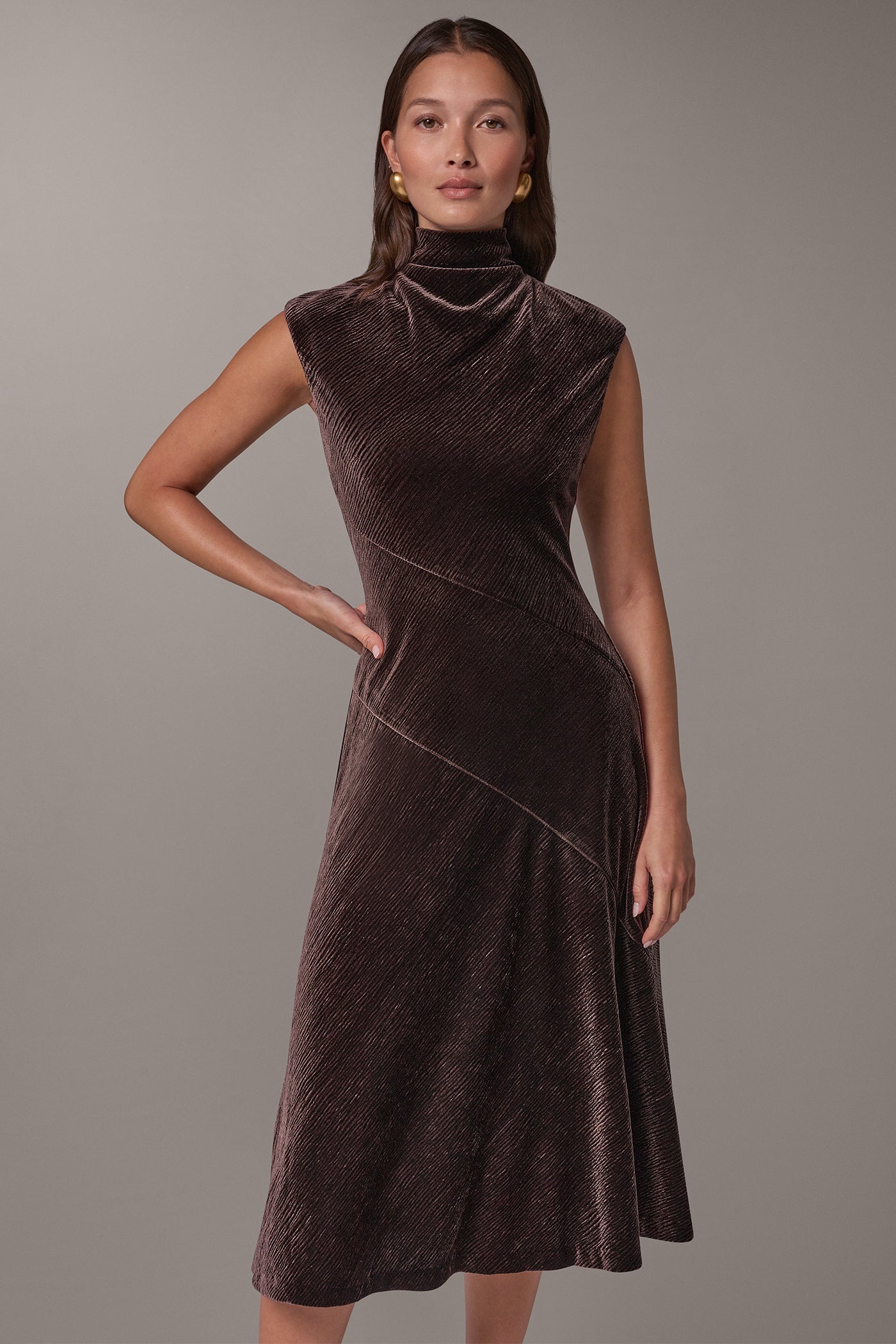 VELVET MOCK NECK MIDI DRESS VIEW 7
