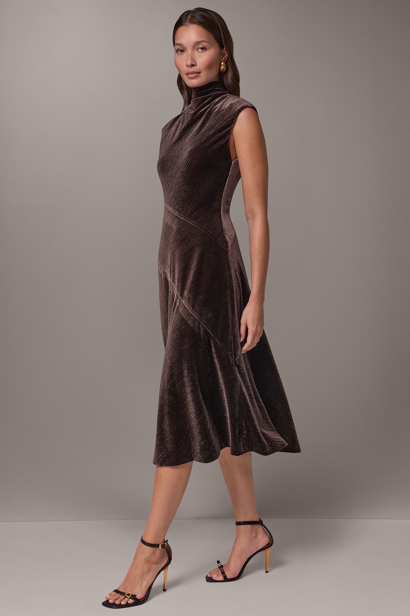 VELVET MOCK NECK MIDI DRESS VIEW 2