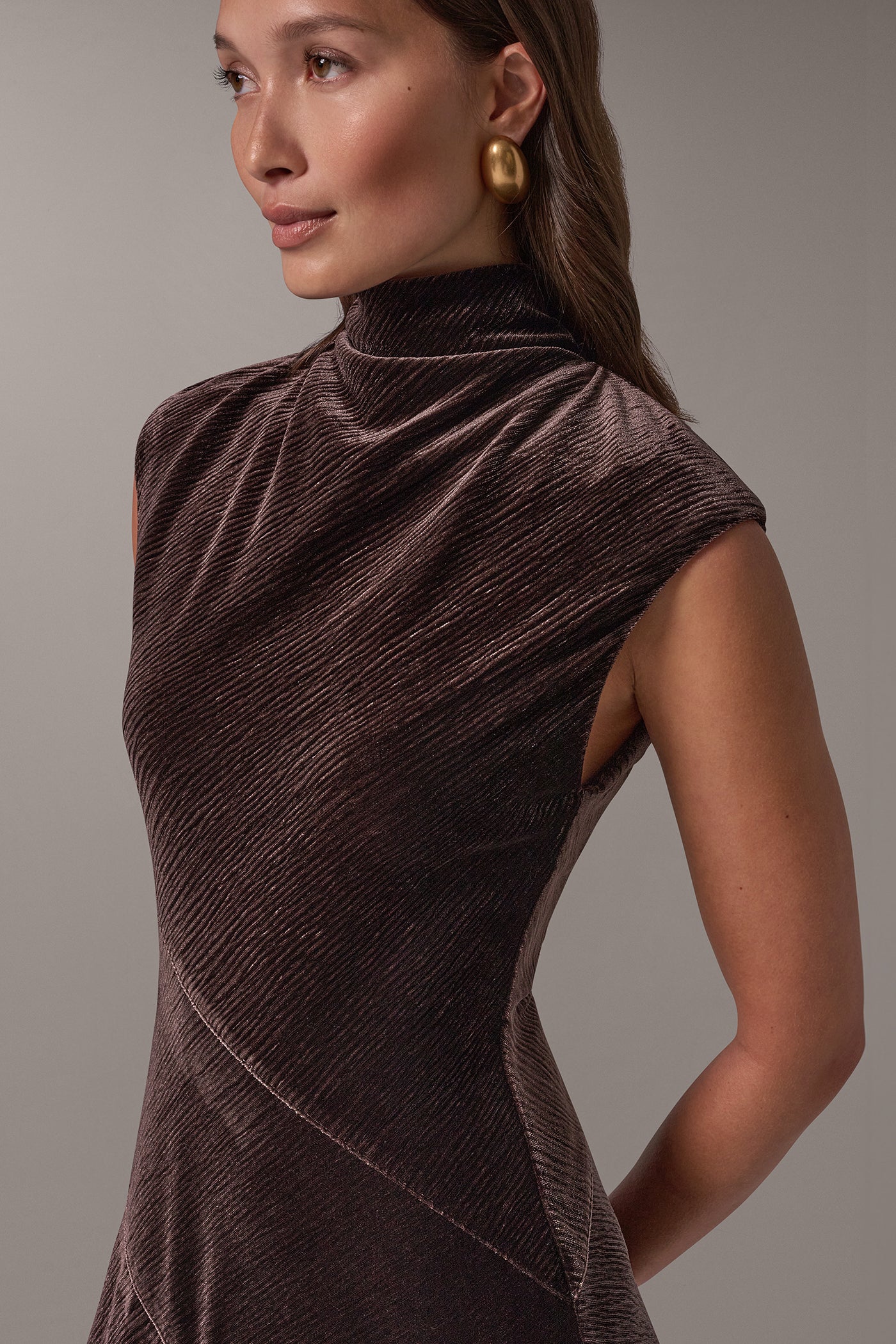 VELVET MOCK NECK MIDI DRESS VIEW 4