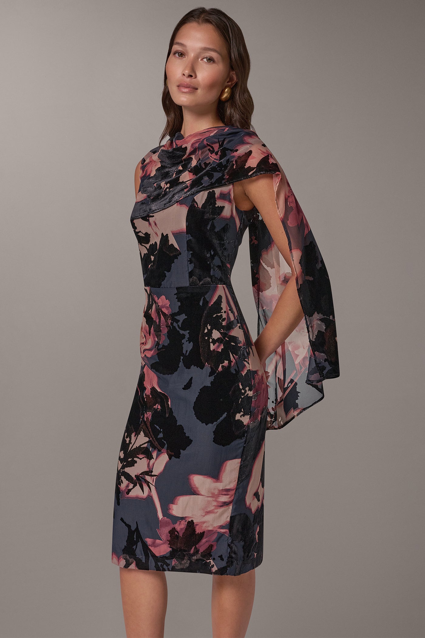 FLORAL VELVET BURNOUT SHEATH (alternate view)