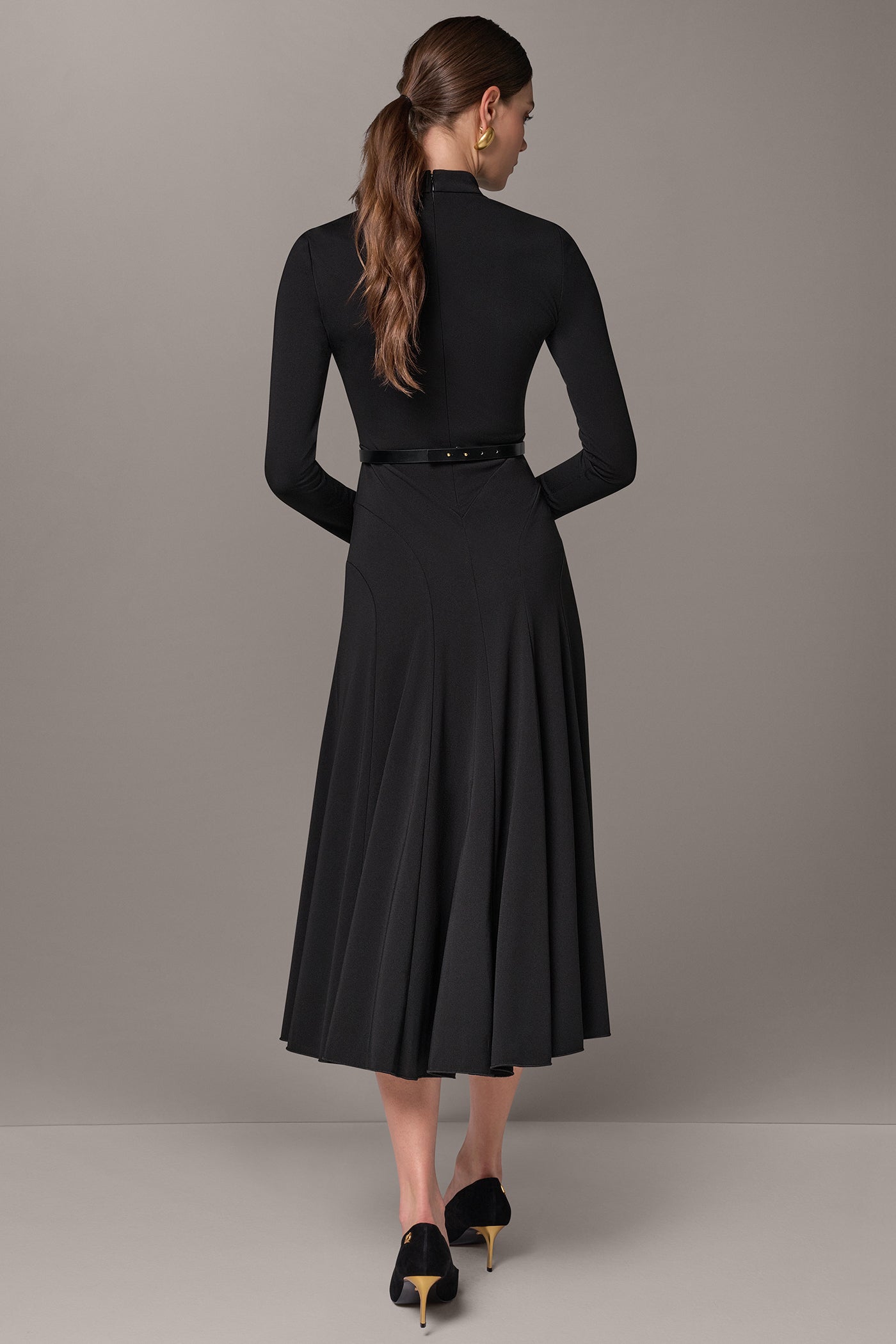 MOCK NECK MIDI A-LINE DRESS VIEW 3 | Clothing