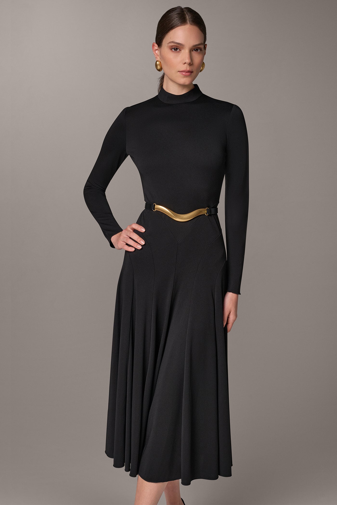 MOCK NECK MIDI A-LINE DRESS VIEW 6 | Clothing