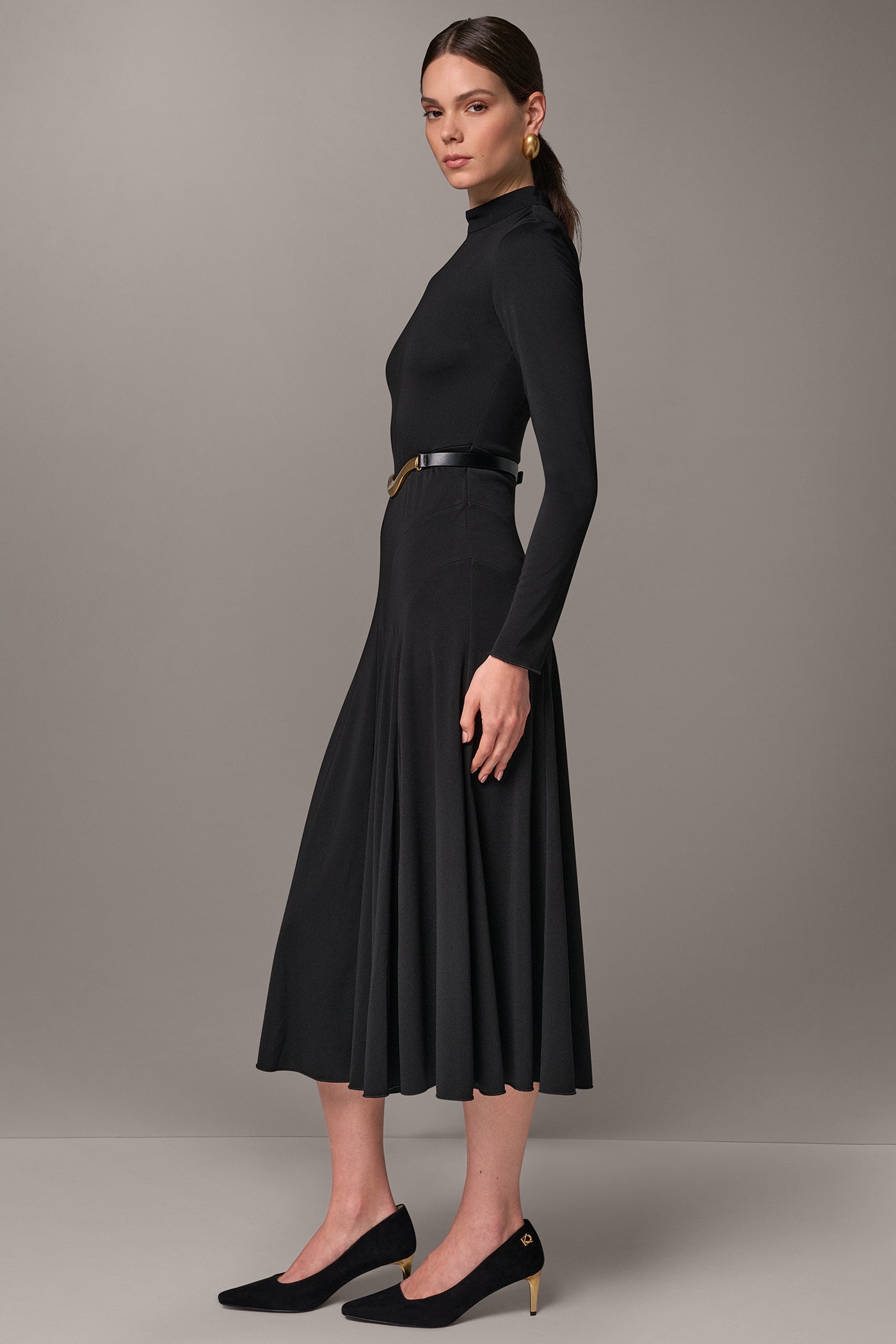 MOCK NECK MIDI A-LINE DRESS VIEW 4 | Clothing