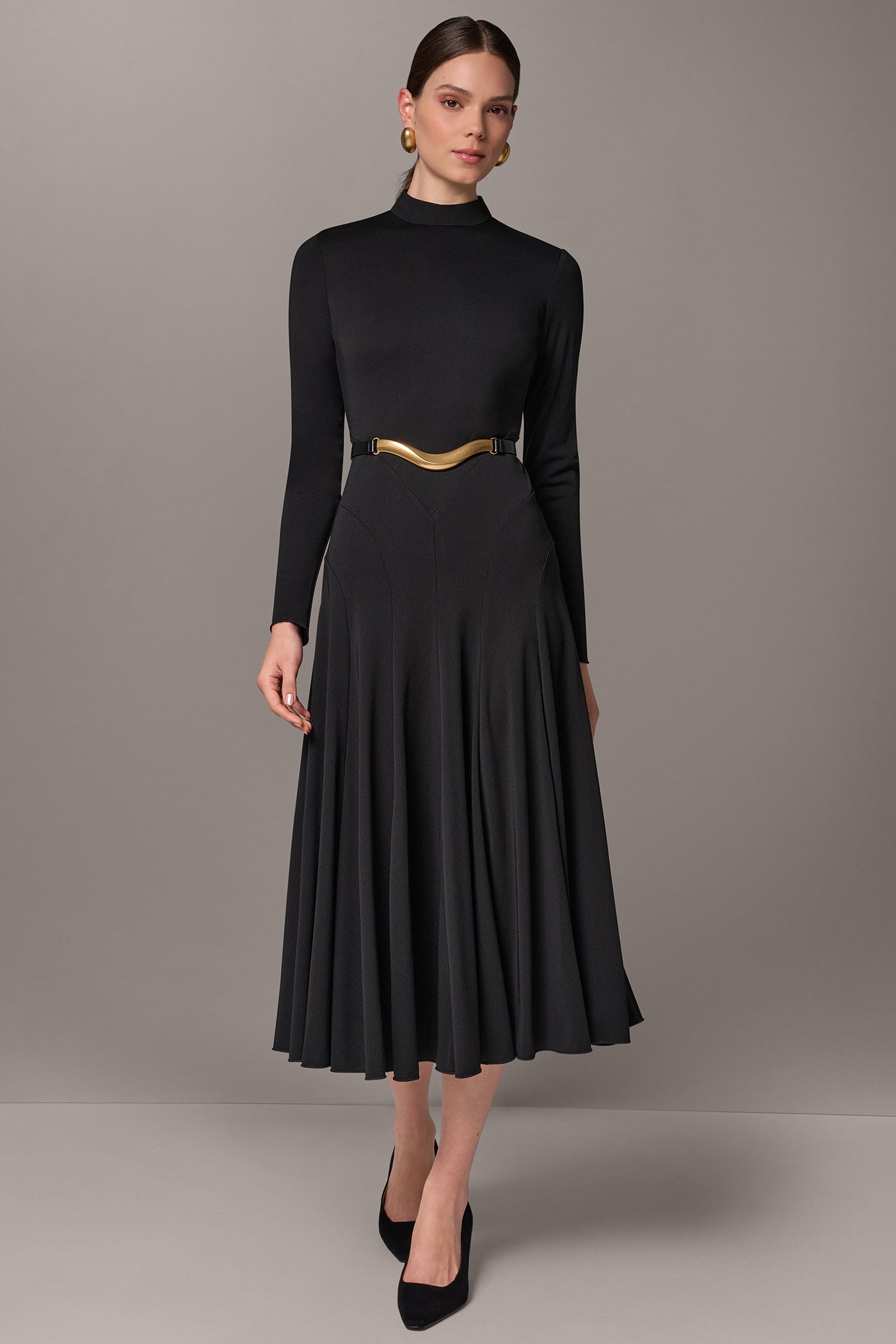 MOCK NECK MIDI A-LINE DRESS