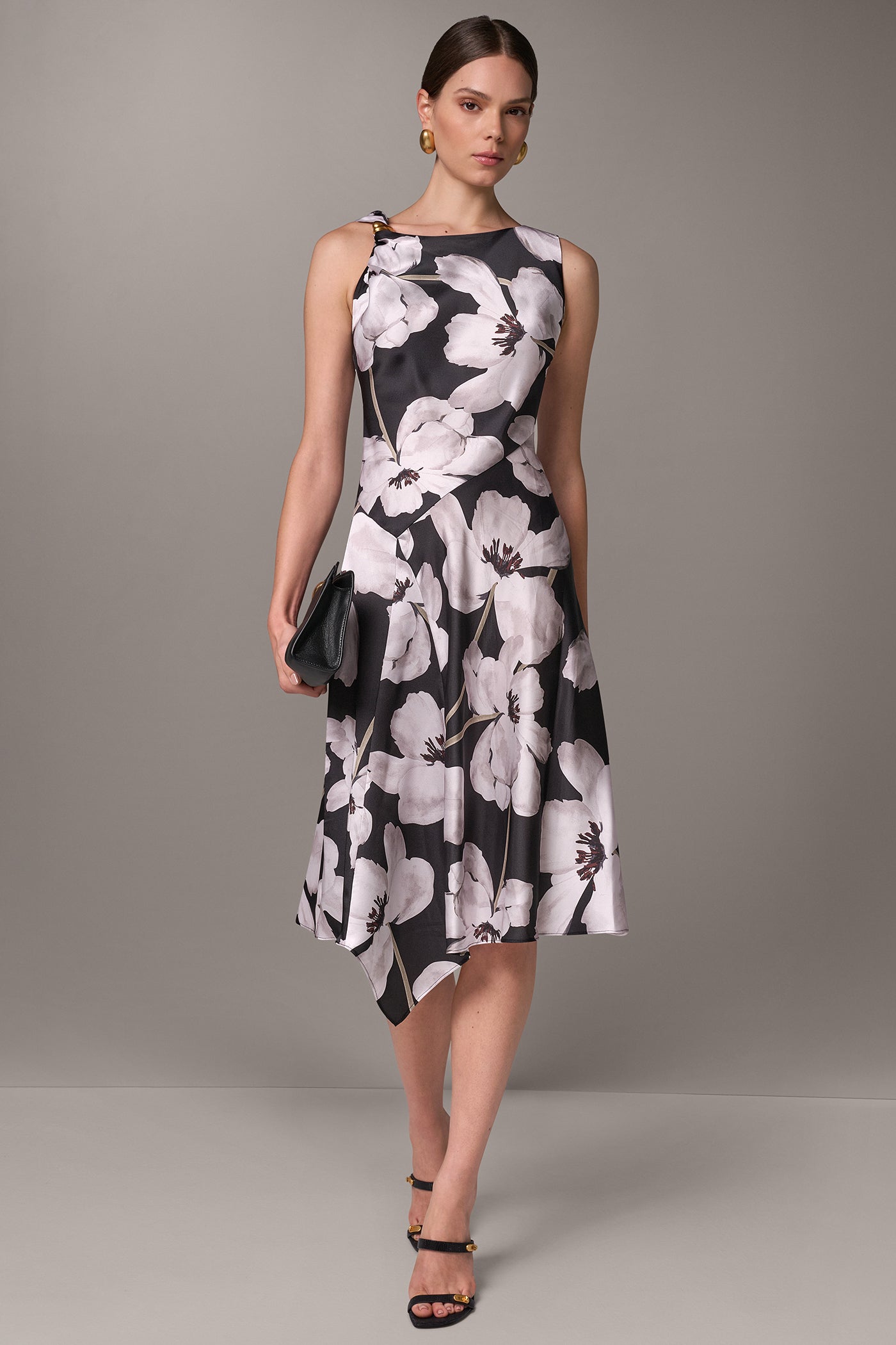 FLORAL ASYMMETRIC MIDI DRESS