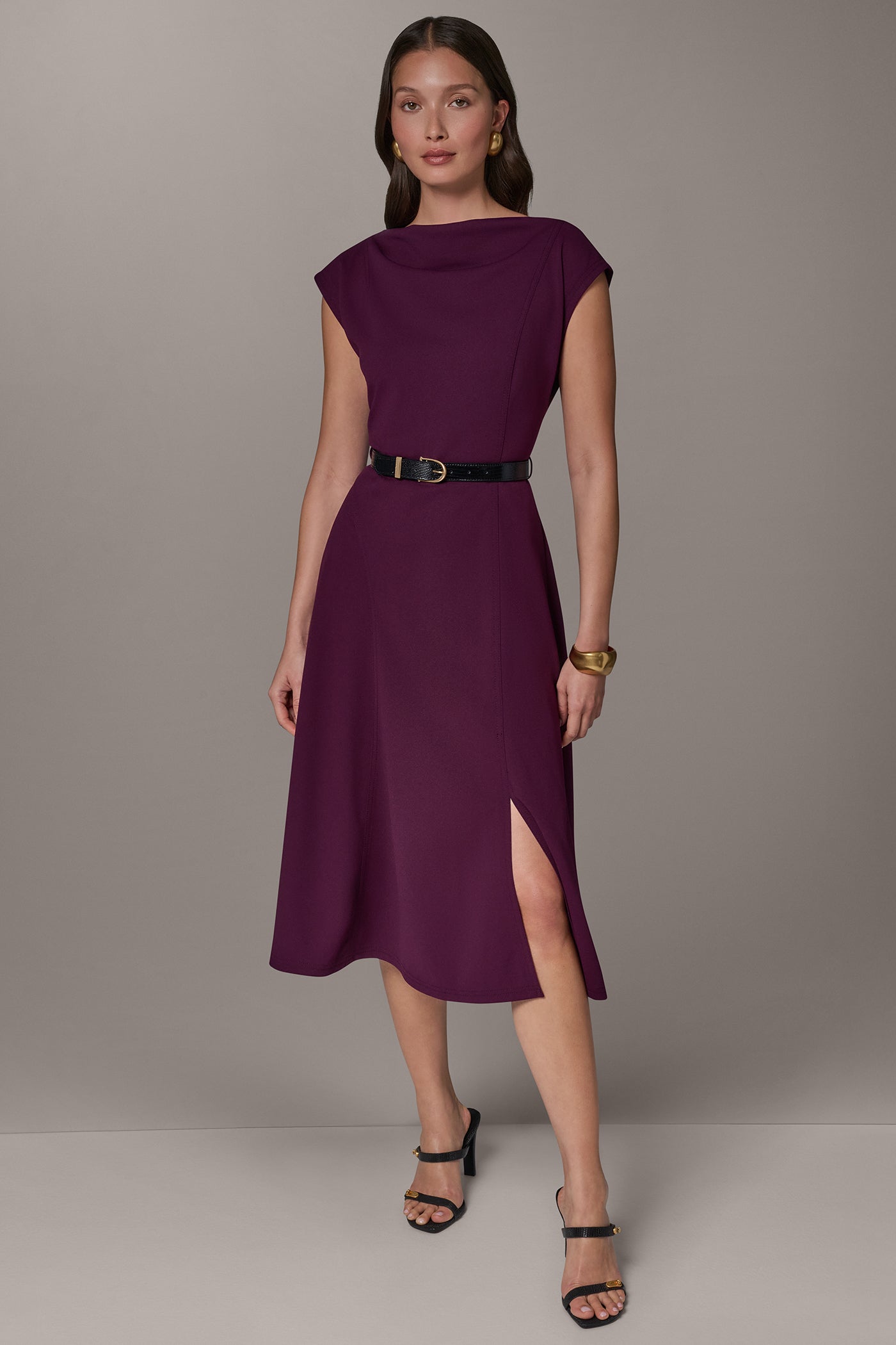 CAP SLEEVE BOATNECK MIDI DRESS VIEW 1