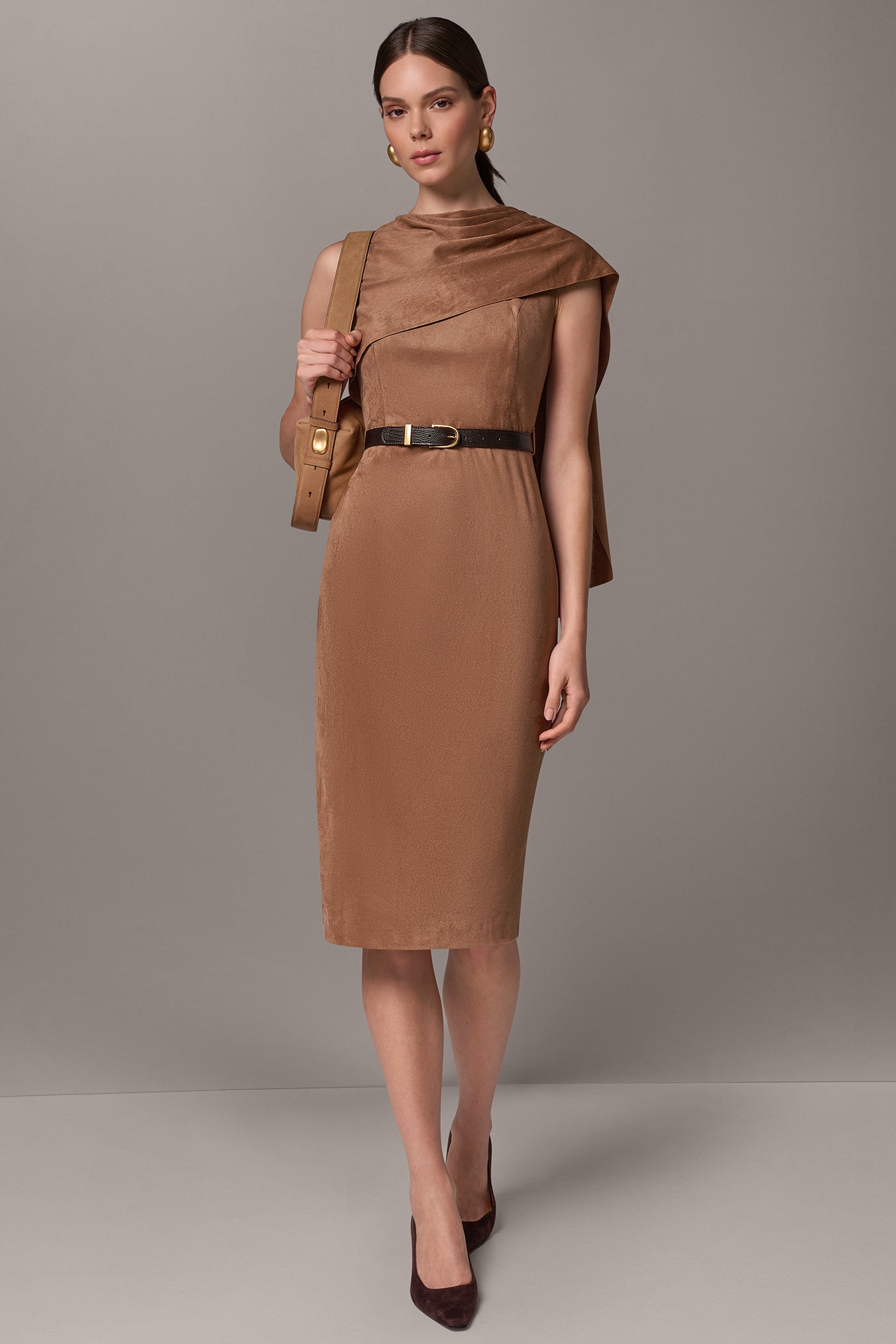 SHOULDER DRAPE MIDI SHEATH VIEW 1