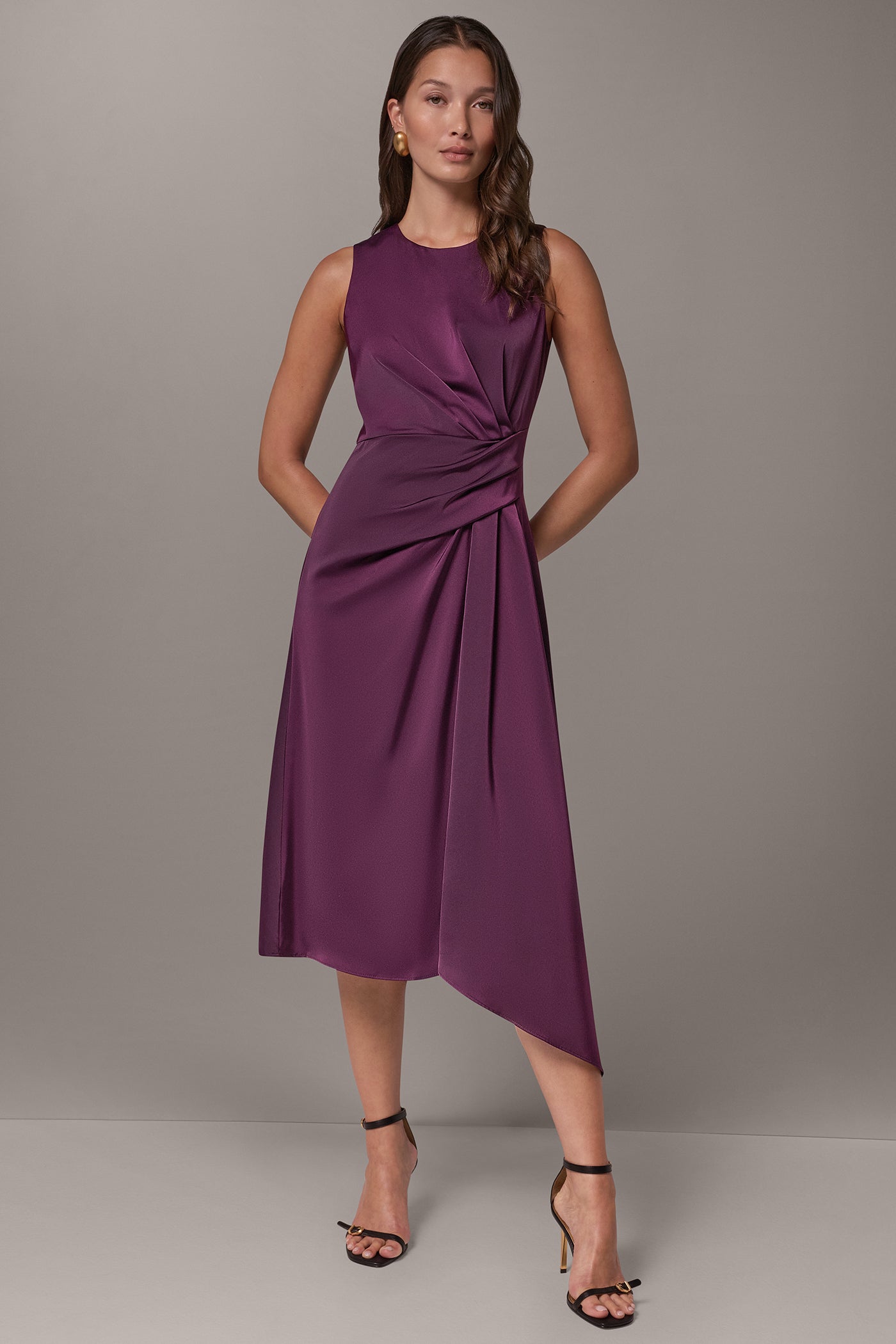 SATIN WRAP-EFFECT MIDI DRESS