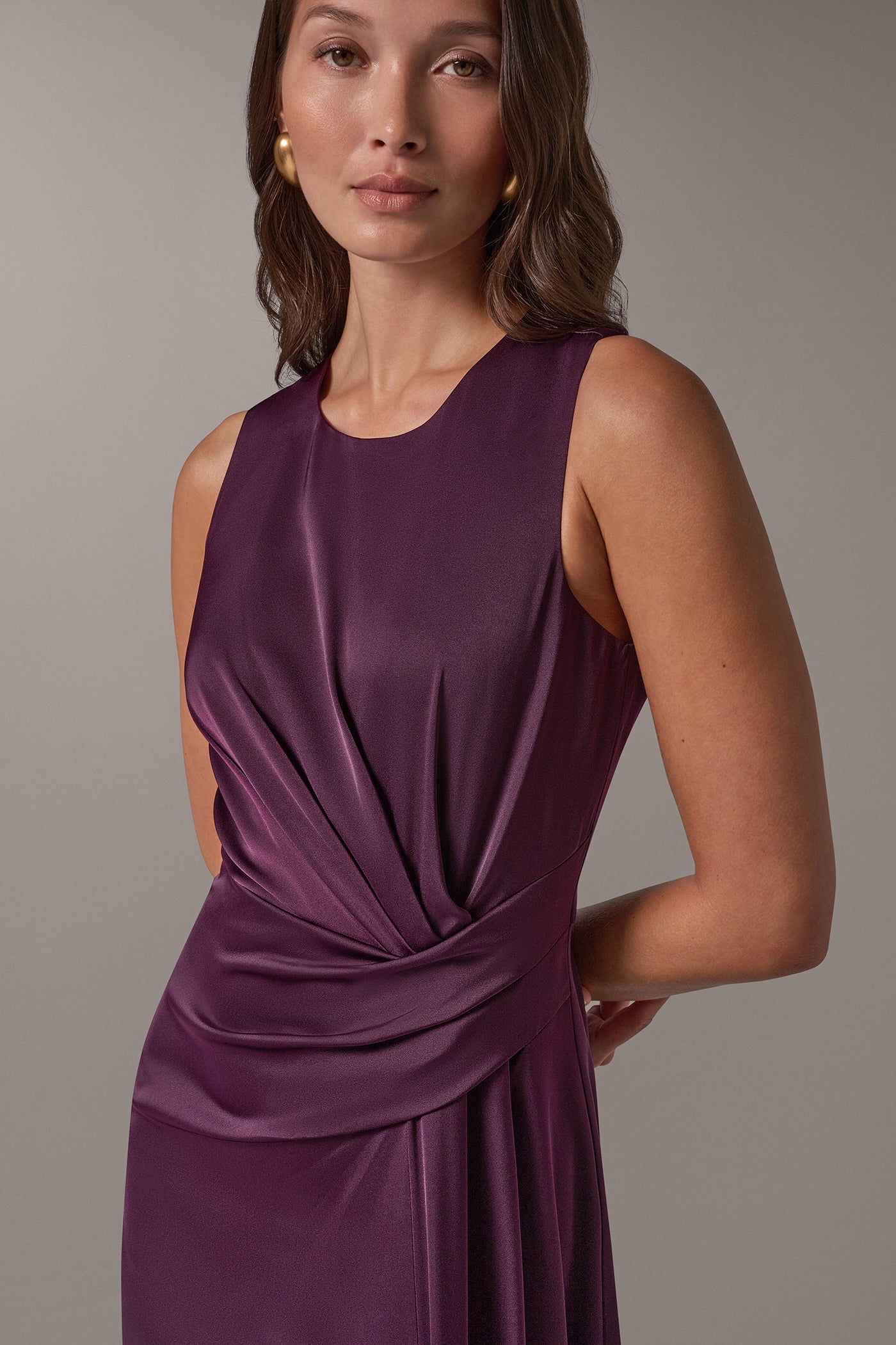Donna Karan Women's Satin Draped-Waist Asymmetric-Hem Midi Dress - Prune (Prune)