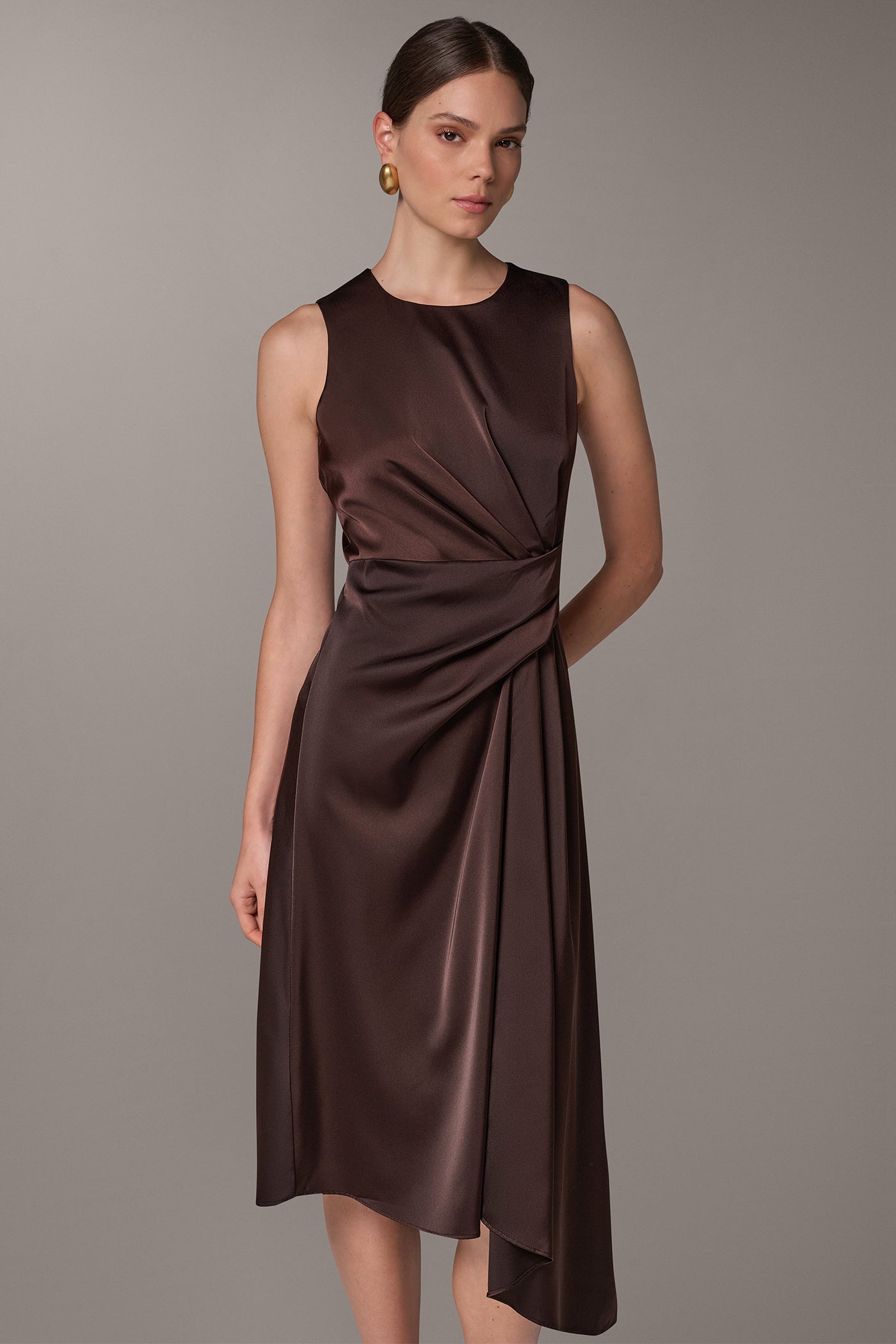 SATIN WRAP-EFFECT MIDI DRESS VIEW 3