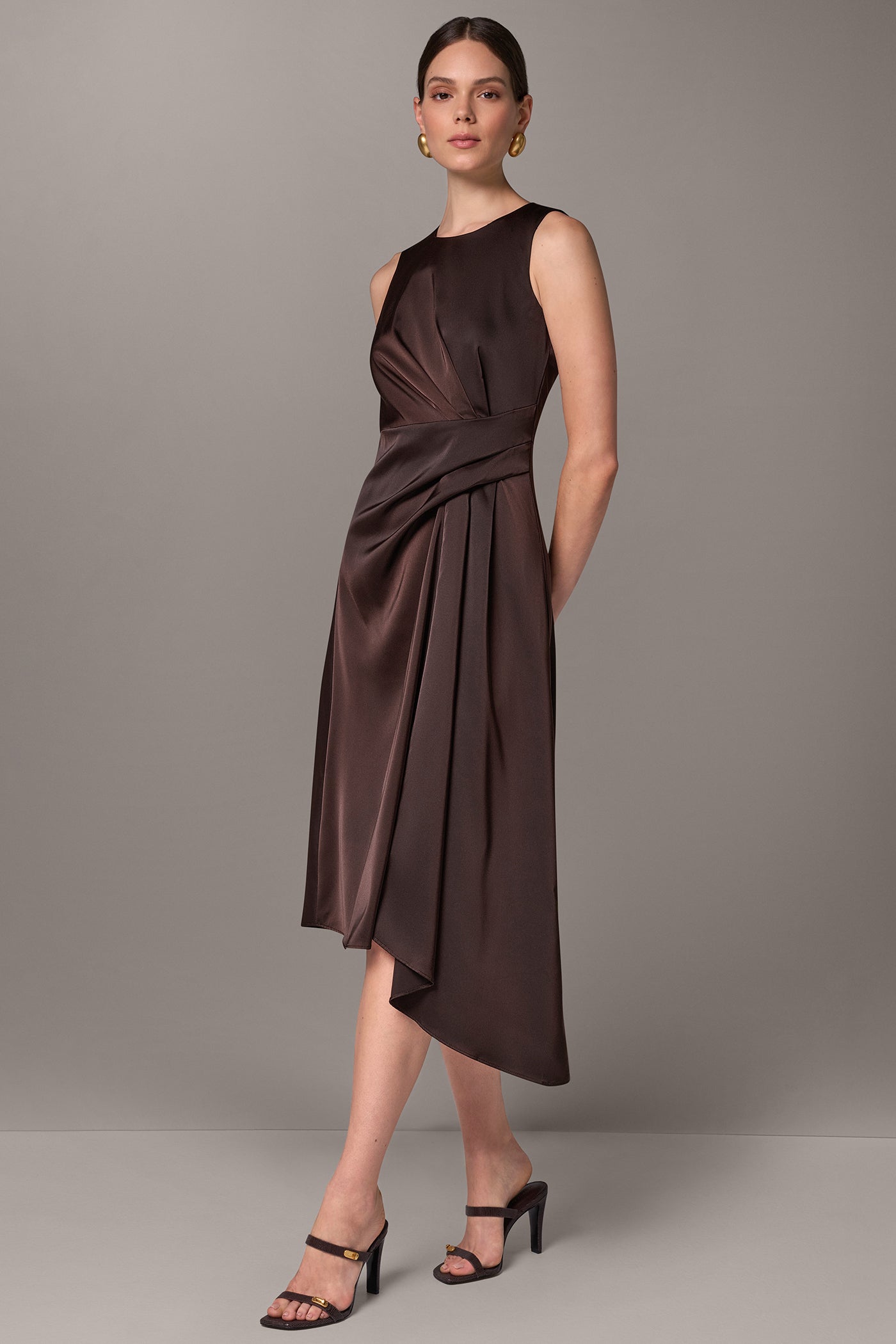 SATIN WRAP-EFFECT MIDI DRESS VIEW 2