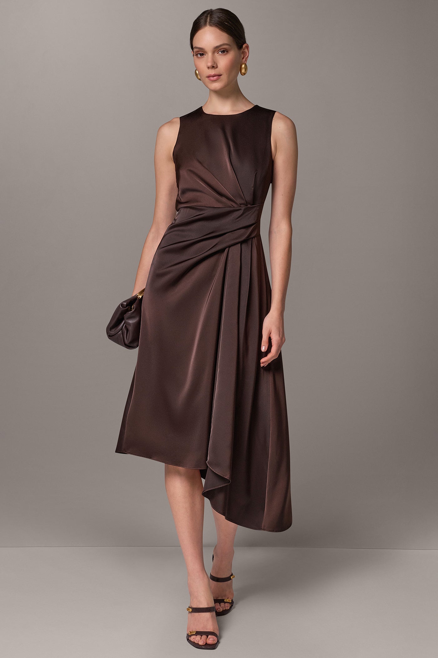 SATIN WRAP-EFFECT MIDI DRESS VIEW 1