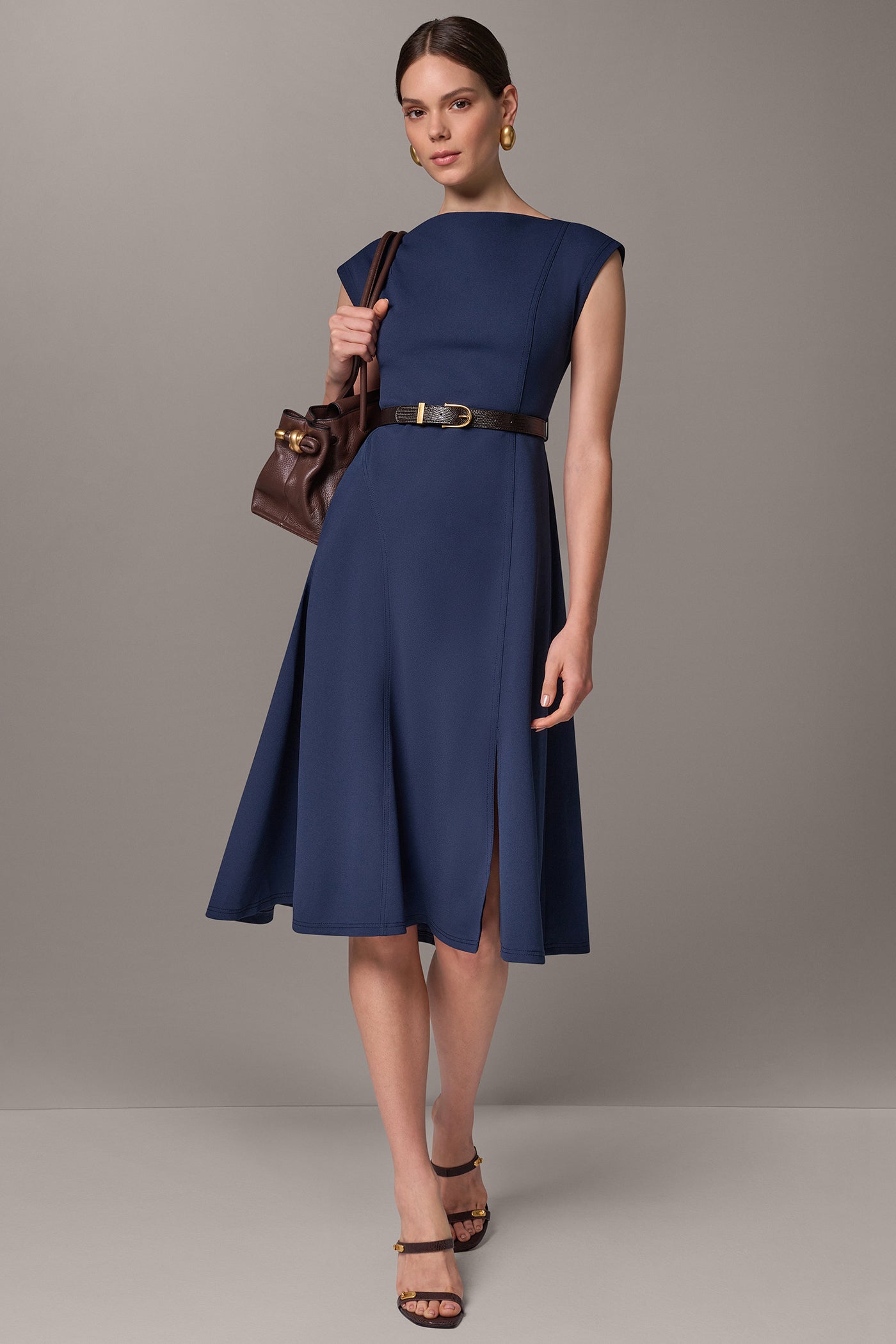 CAP SLEEVE BOATNECK MIDI DRESS VIEW 1