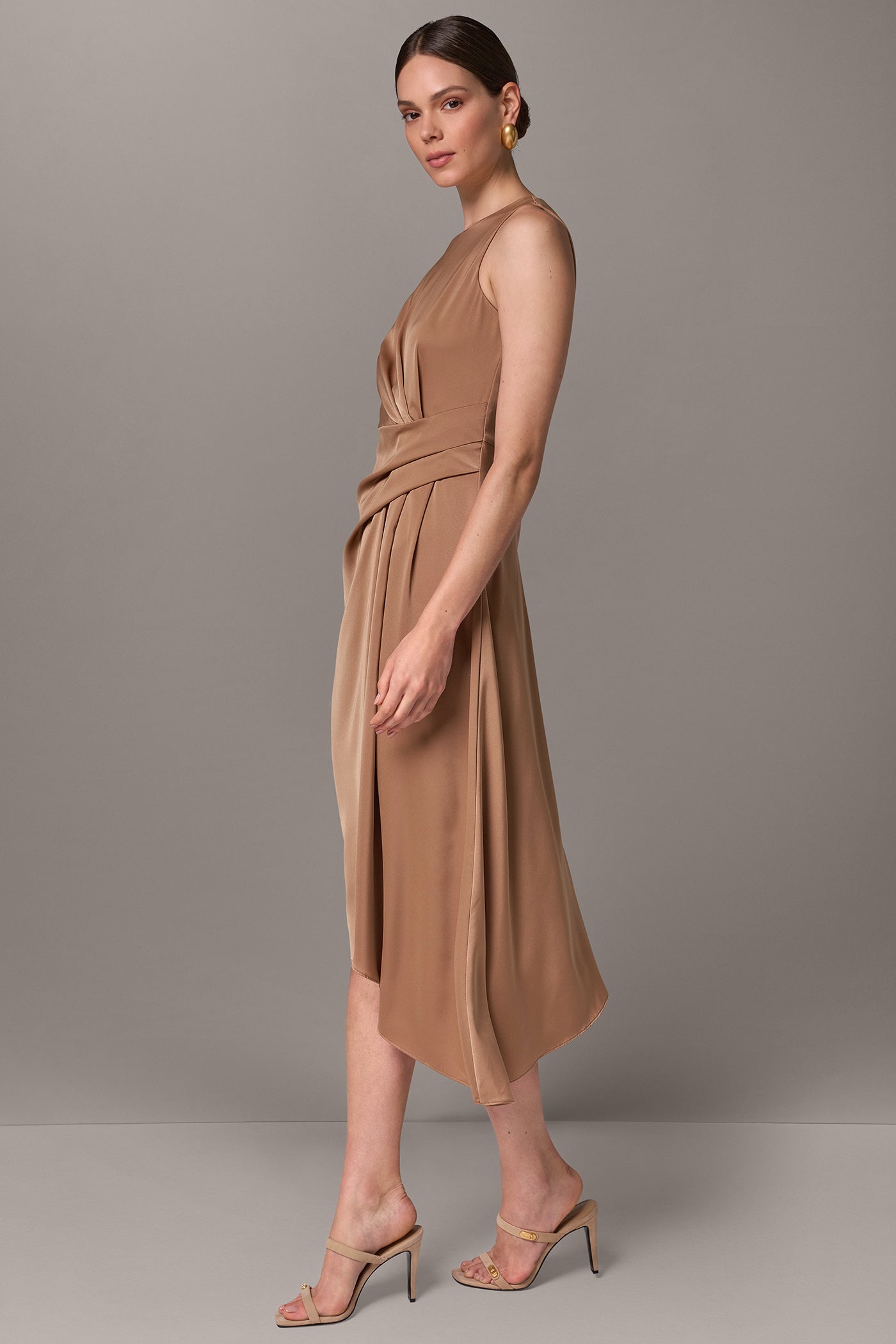 SATIN WRAP-EFFECT MIDI DRESS VIEW 3