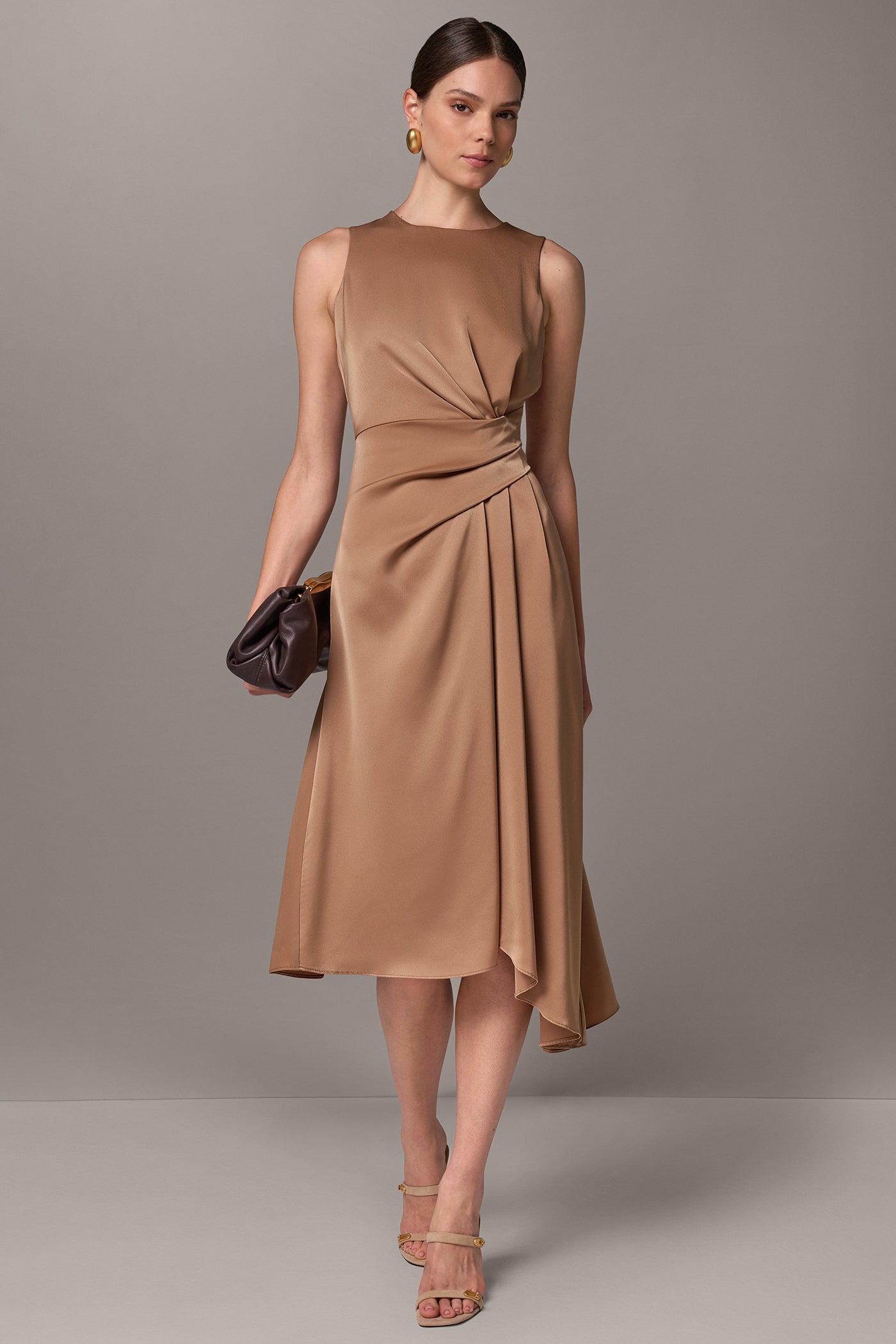SATIN WRAP-EFFECT MIDI DRESS VIEW 1