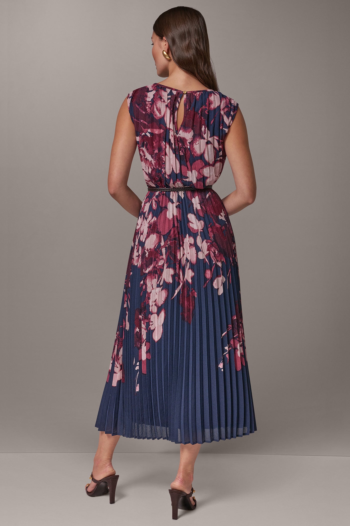 FLORAL CHIFFON MIDI A-LINE DRESS VIEW 3 | Event Dresses