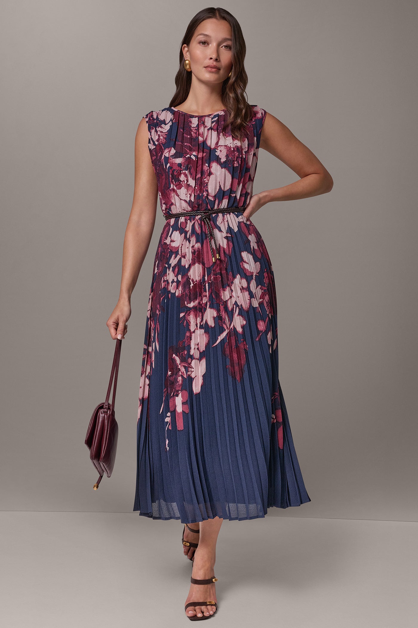 FLORAL CHIFFON MIDI A-LINE DRESS