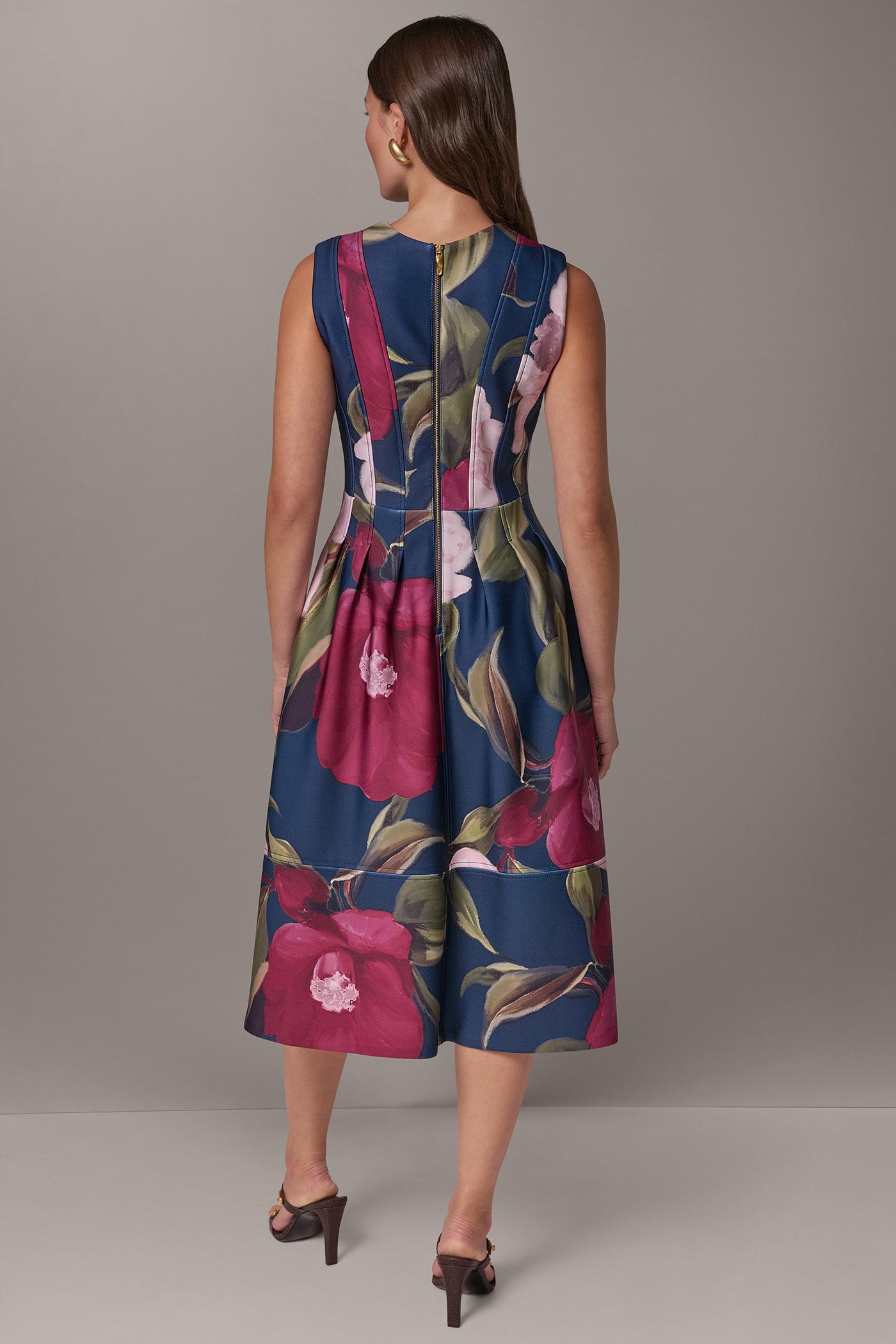 FLORAL MIDI FIT & FLARE DRESS VIEW 3